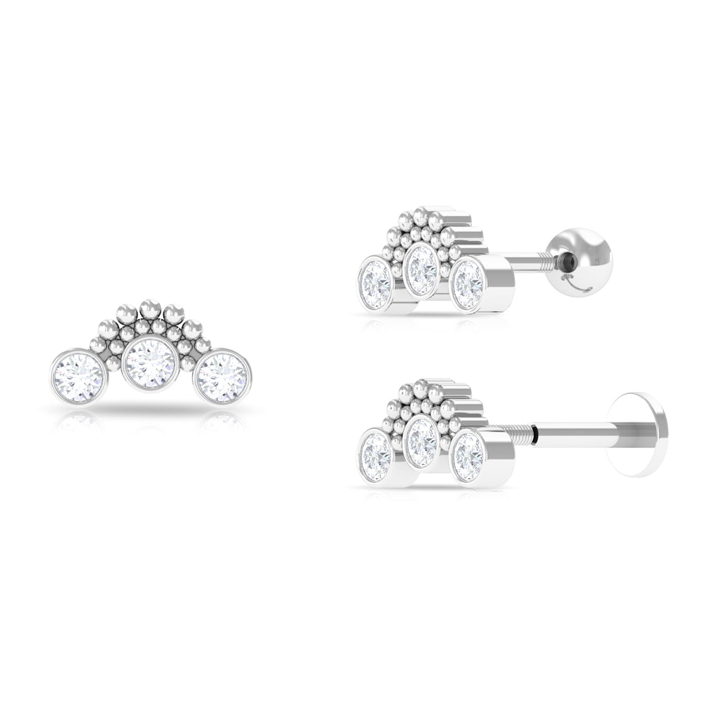 Moissanite 3 Stone Curved Crawler Earring Moissanite - ( D-VS1 ) - Color and Clarity - Rosec Jewels