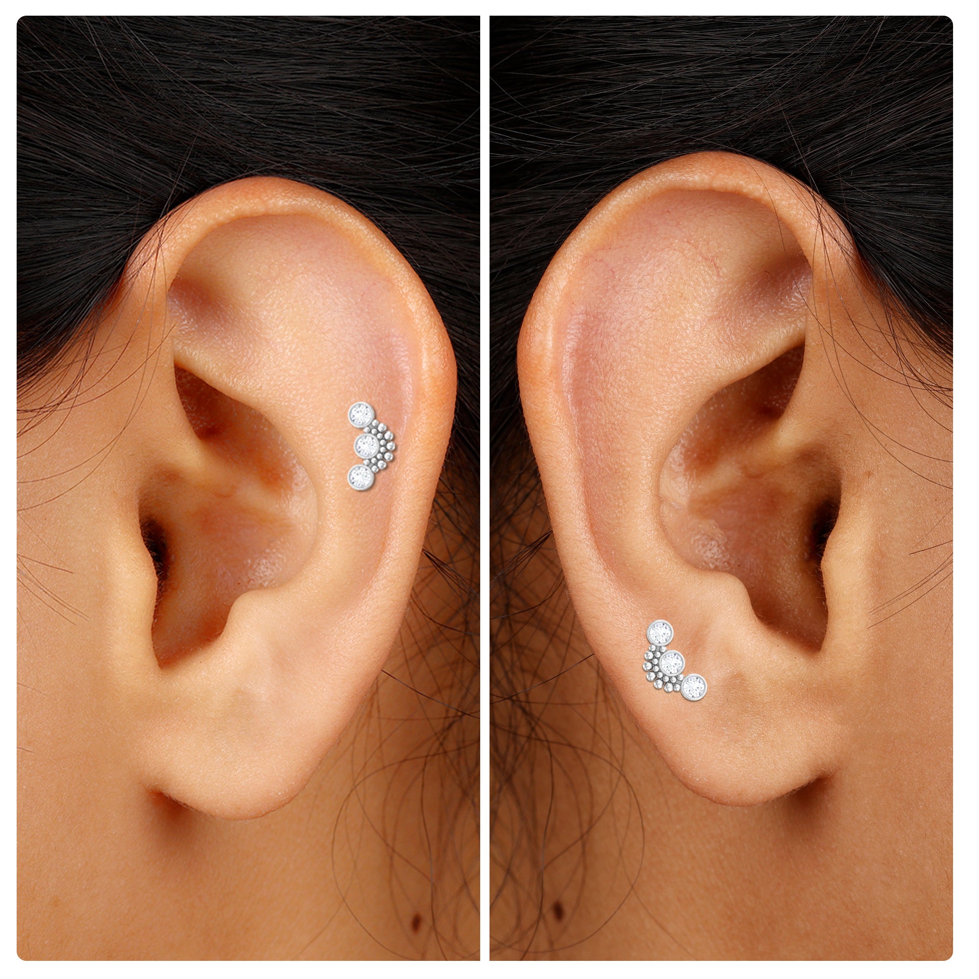 Moissanite 3 Stone Curved Crawler Earring Moissanite - ( D-VS1 ) - Color and Clarity - Rosec Jewels