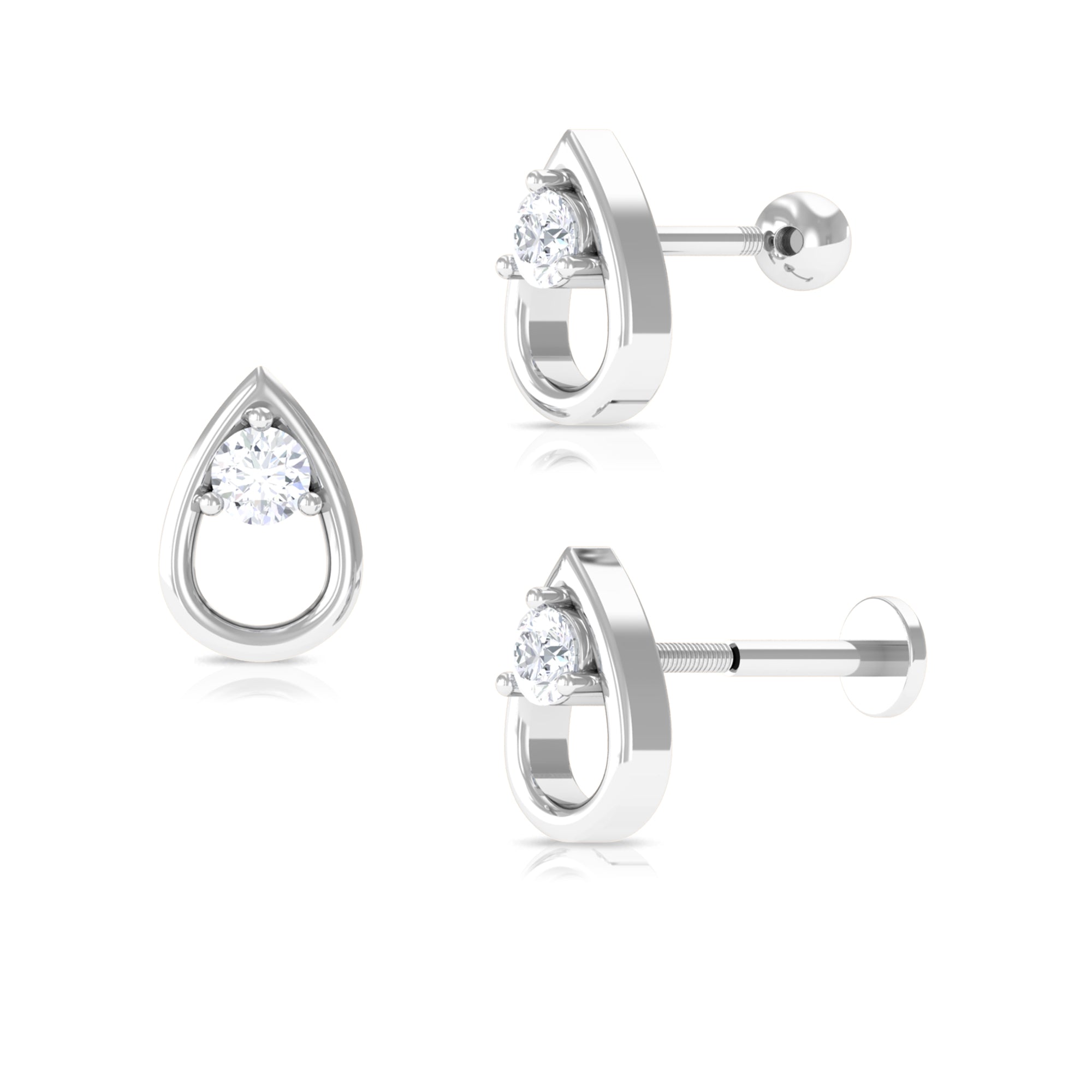 Round Moissanite Teardrop Helix Earring Moissanite - ( D-VS1 ) - Color and Clarity - Rosec Jewels