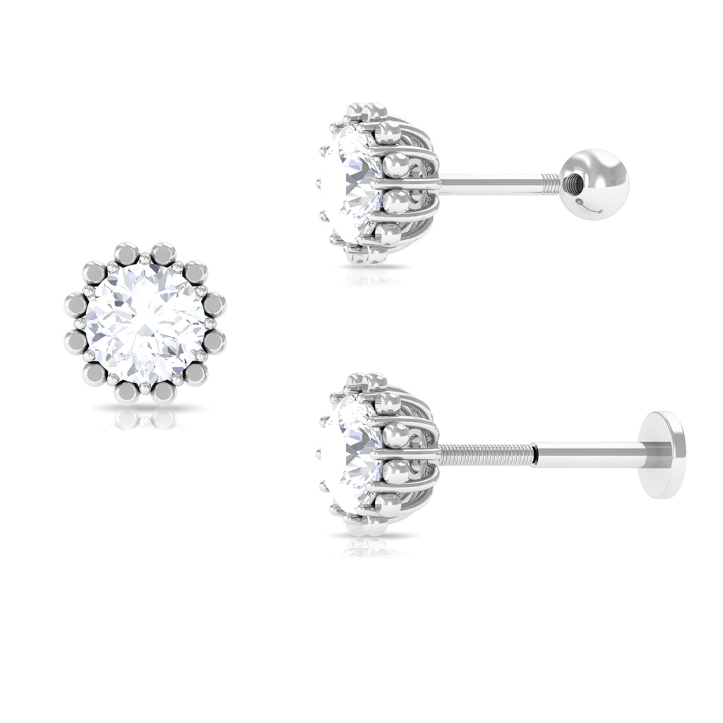 Certified Round Moissanite Simple Cartilage Earring Moissanite - ( D-VS1 ) - Color and Clarity - Rosec Jewels