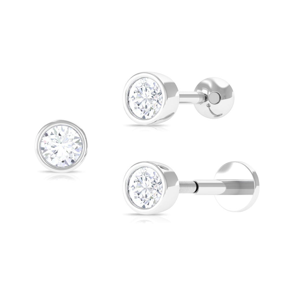Dainty Round Diamond Cartilage Earring in Bezel Setting Diamond - ( HI-SI ) - Color and Clarity - Rosec Jewels