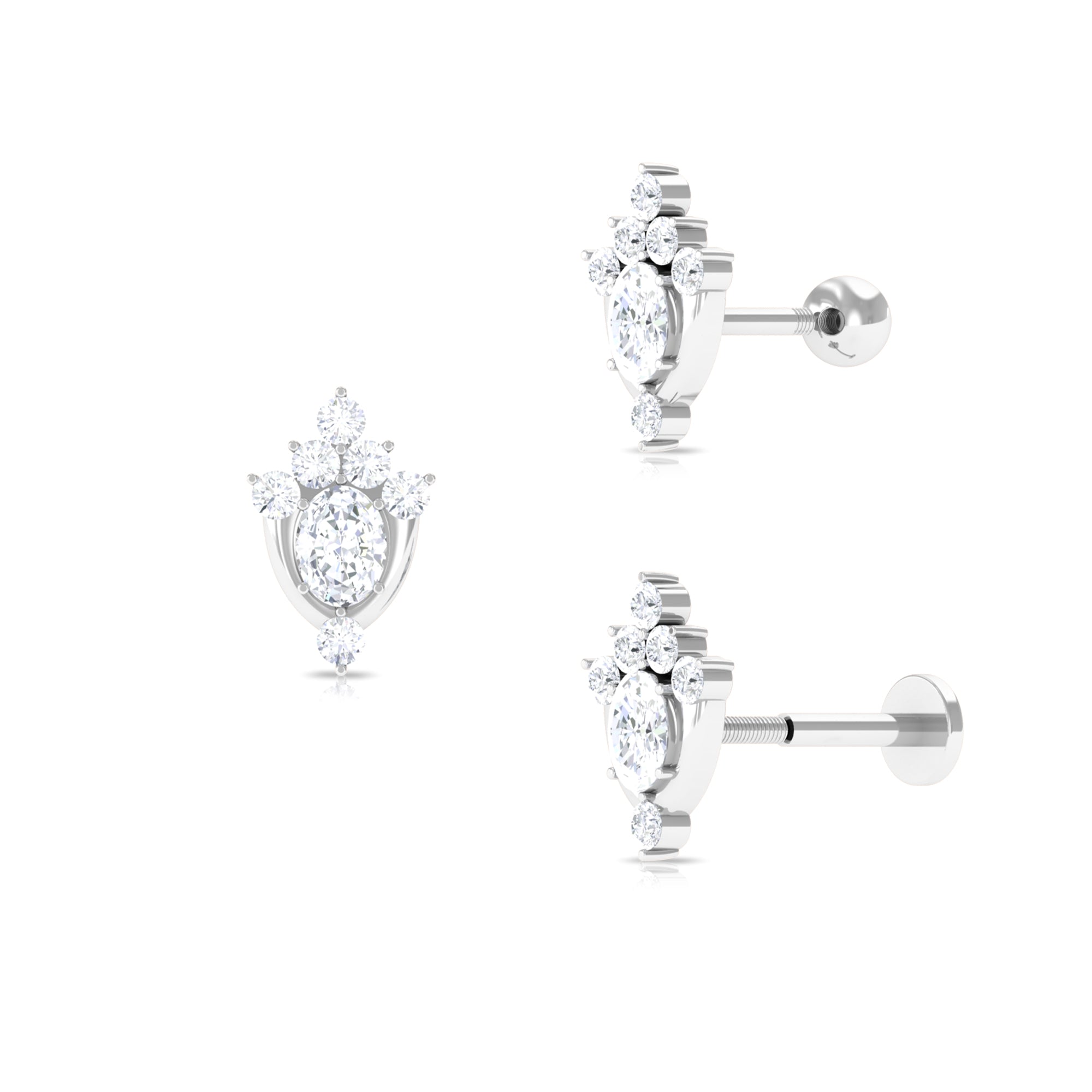 Oval Moissanite Floral Earring for Upper Lobe Piercing Moissanite - ( D-VS1 ) - Color and Clarity - Rosec Jewels