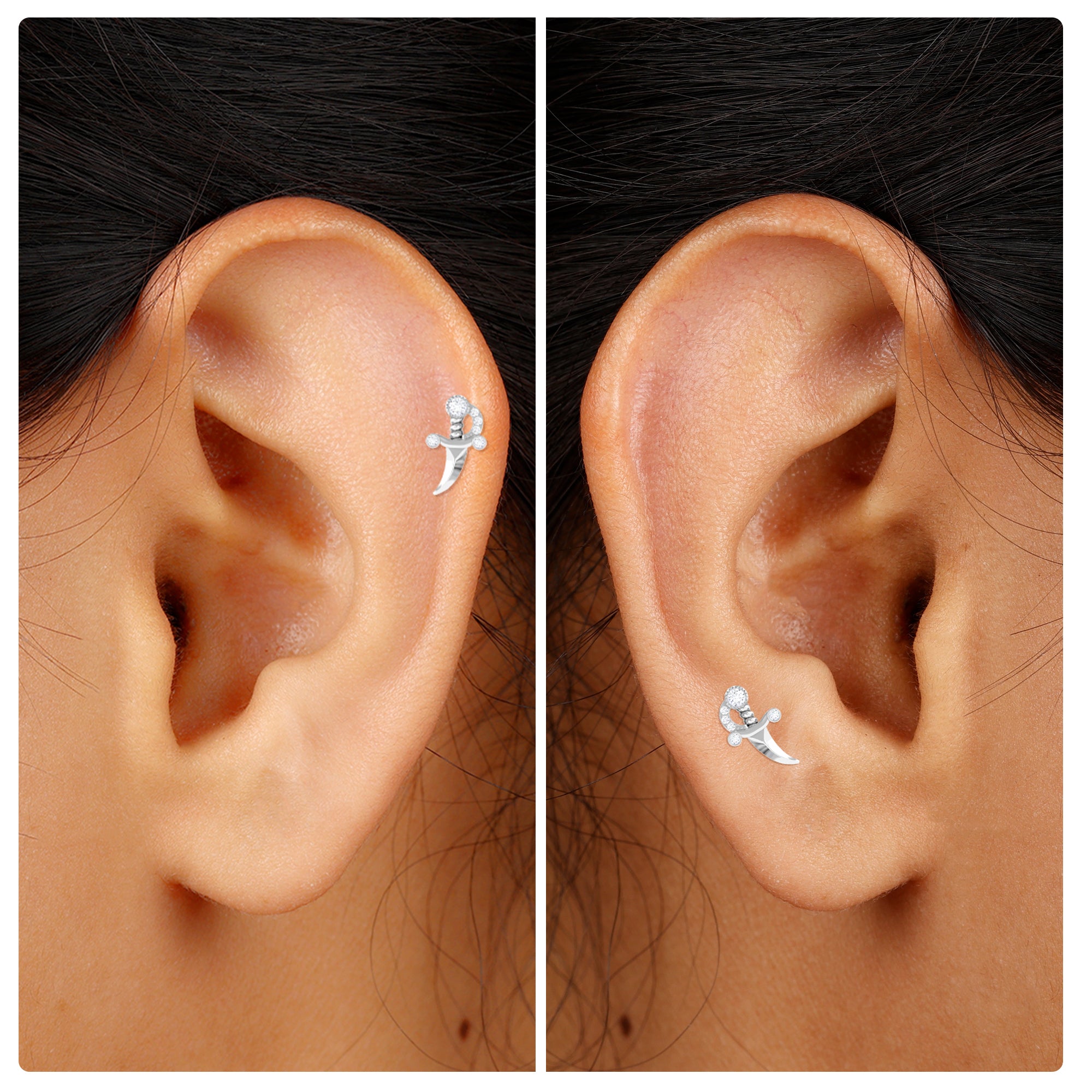Natural Round Diamond Dagger Helix Earring Diamond - ( HI-SI ) - Color and Clarity - Rosec Jewels