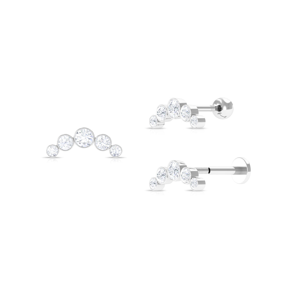 Moissanite Curved Cartilage Earring in Graduated Style Moissanite - ( D-VS1 ) - Color and Clarity - Rosec Jewels