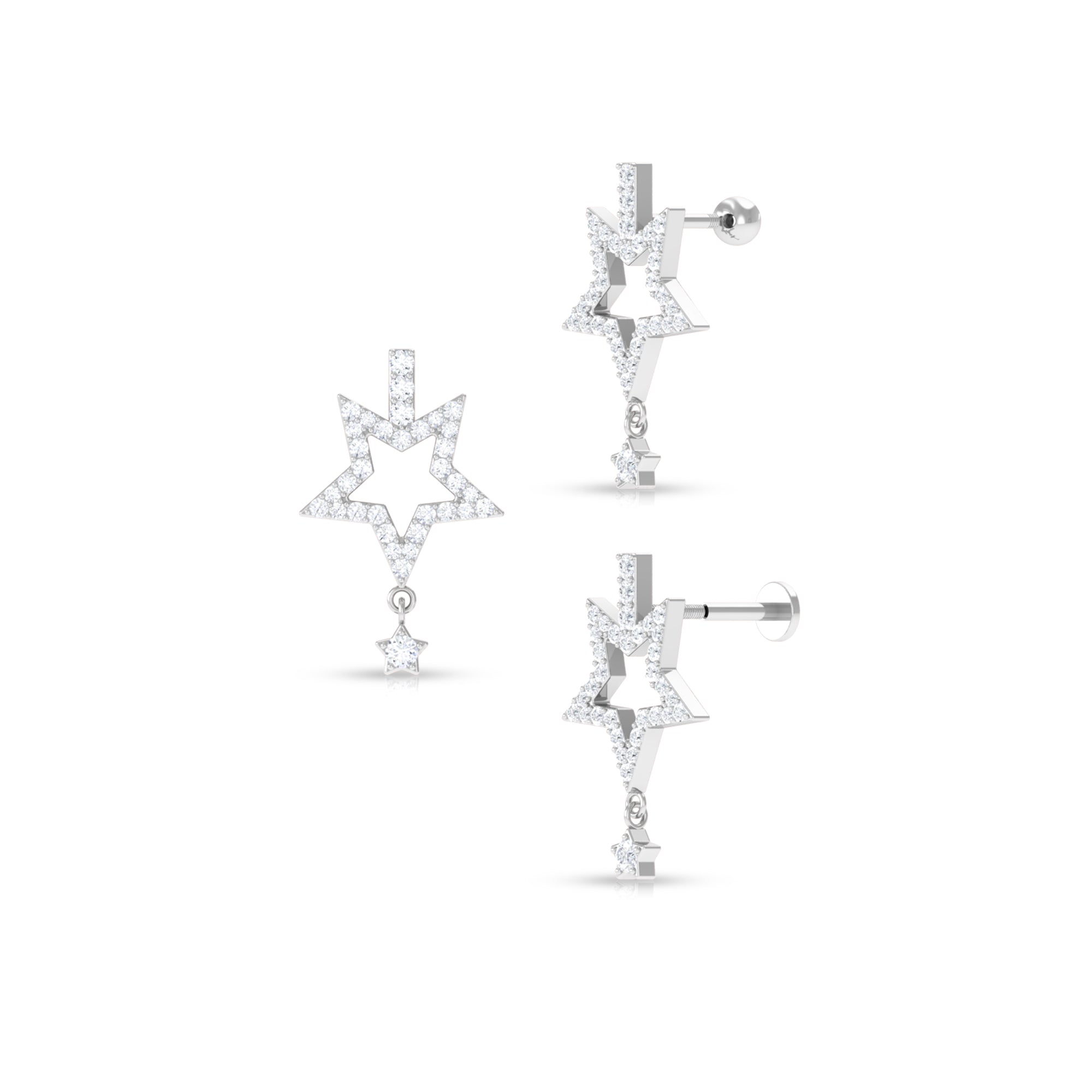 Moissanite Star Dangle Earring for Cartilage Piercing Moissanite - ( D-VS1 ) - Color and Clarity - Rosec Jewels