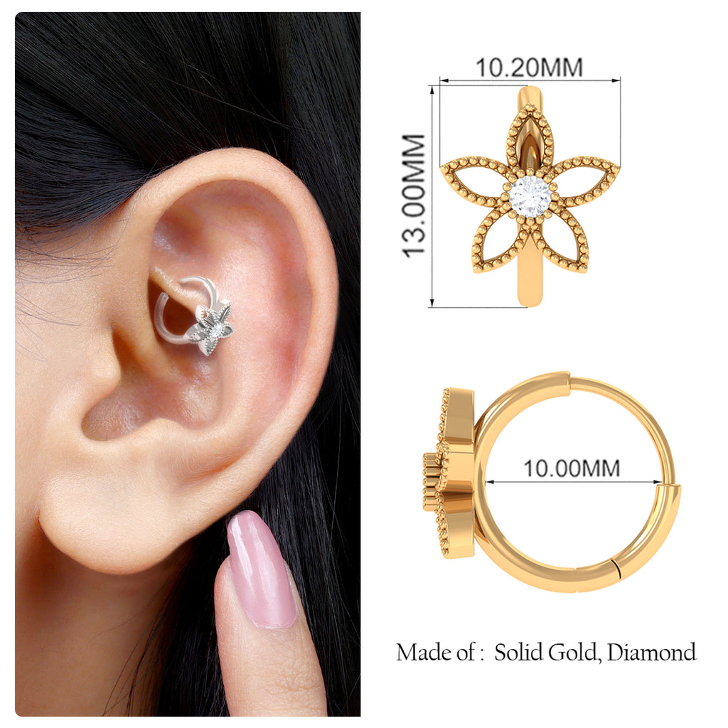Moissanite Flower Conch Hoop Earring with Gold Beads Moissanite - ( D-VS1 ) - Color and Clarity - Rosec Jewels