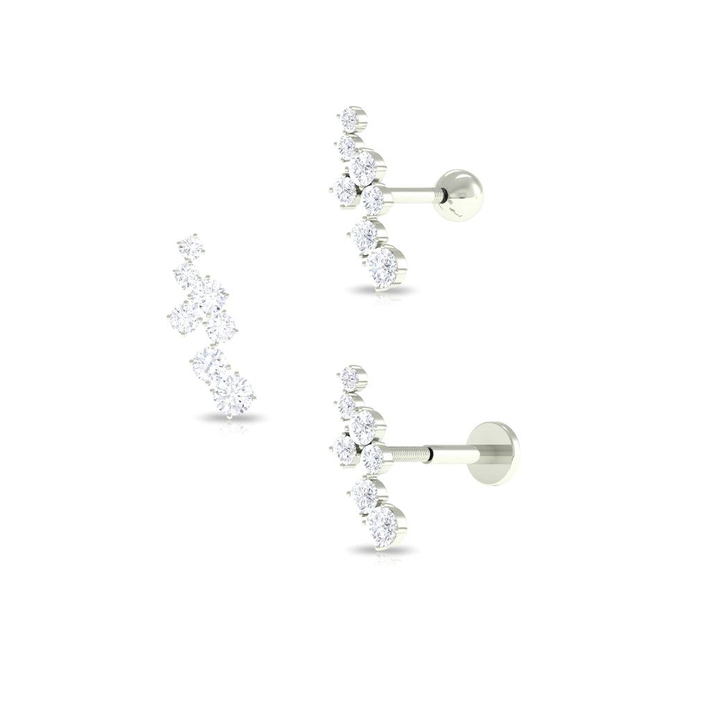 Round Moissanite Cluster Ear Crawler Earring for Helix Piercing Moissanite - ( D-VS1 ) - Color and Clarity - Rosec Jewels