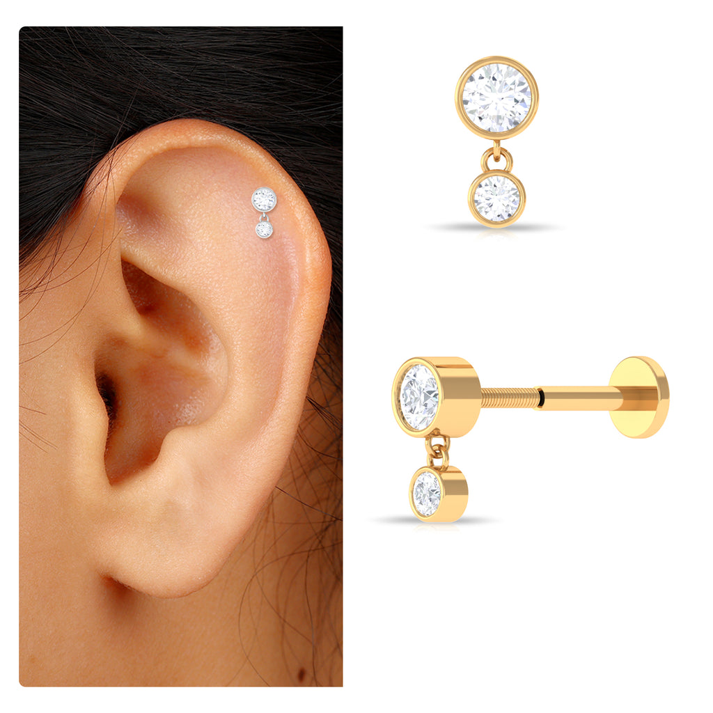 Simple Round Cut Moissanite Helix Drop Earring in Gold Moissanite - ( D-VS1 ) - Color and Clarity - Rosec Jewels