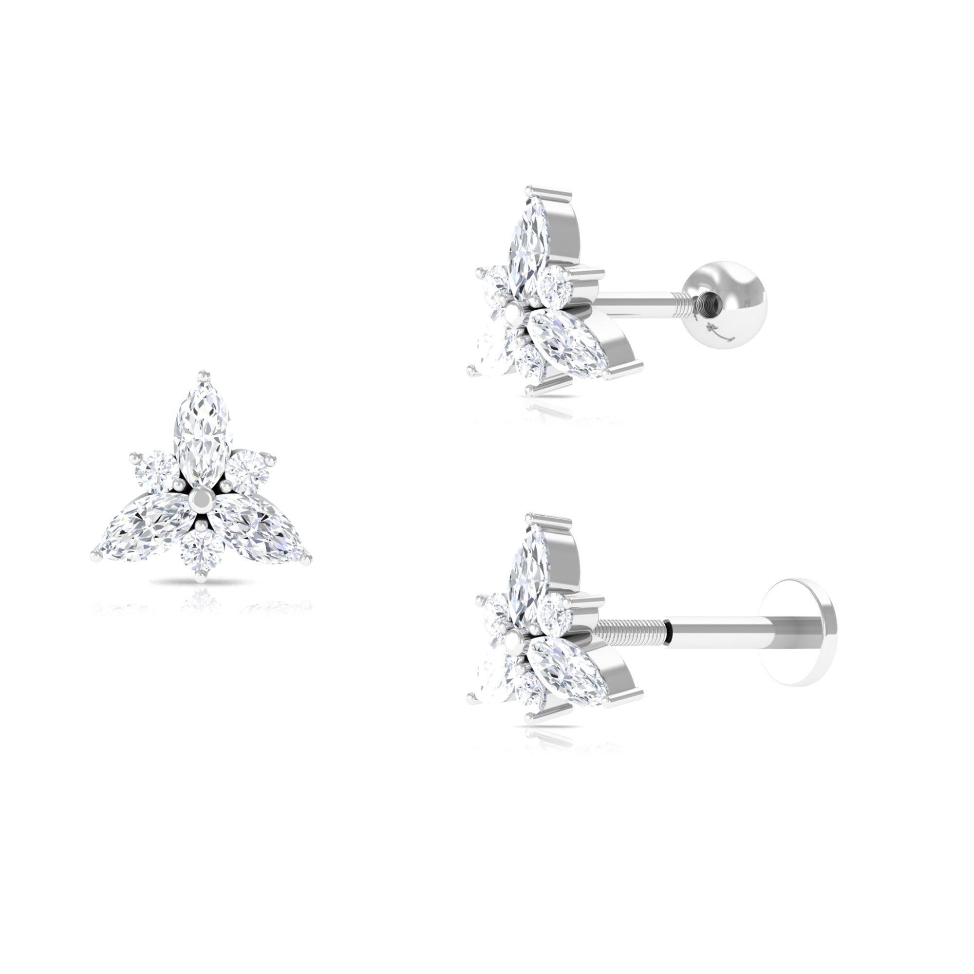 Unique Marquise Moissanite Floral Helix Earring Moissanite - ( D-VS1 ) - Color and Clarity - Rosec Jewels