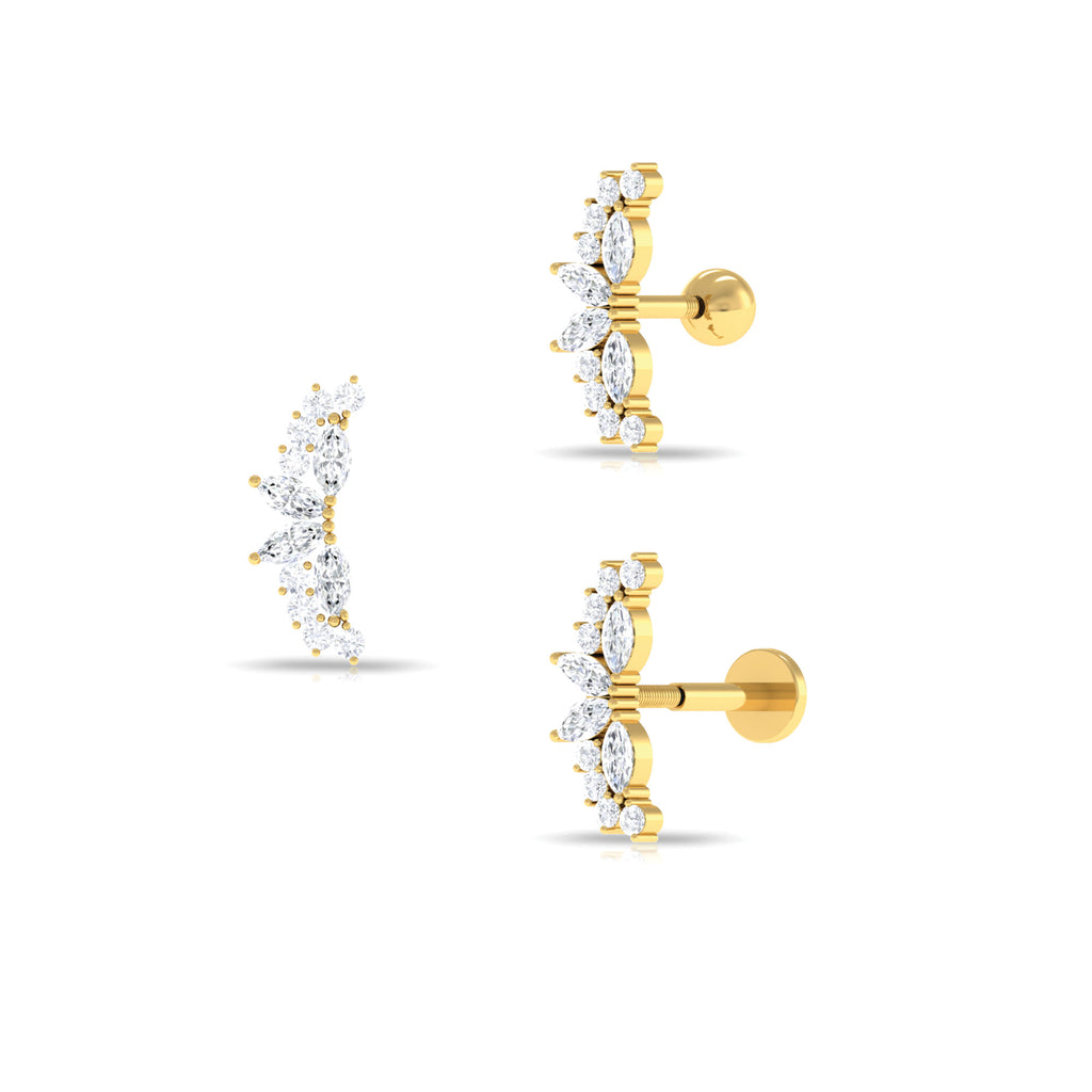 Certified Moissanite Cluster Crawler Earring for Helix Piercing Moissanite - ( D-VS1 ) - Color and Clarity - Rosec Jewels