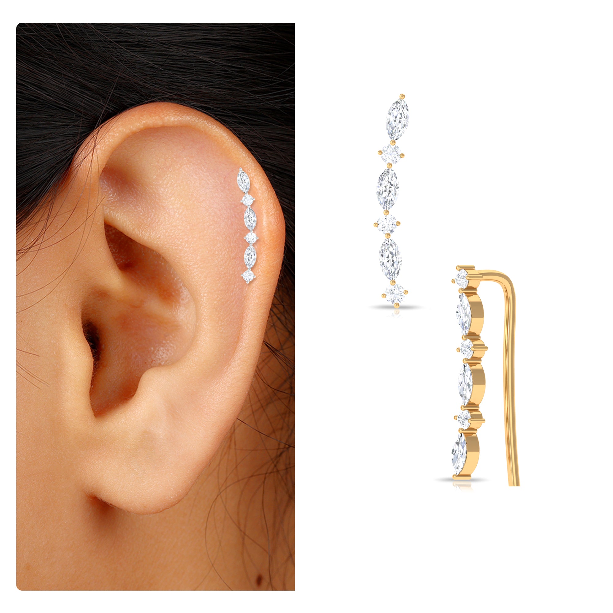 Simple Moissanite Climber Earring for Helix Piercing Moissanite - ( D-VS1 ) - Color and Clarity - Rosec Jewels