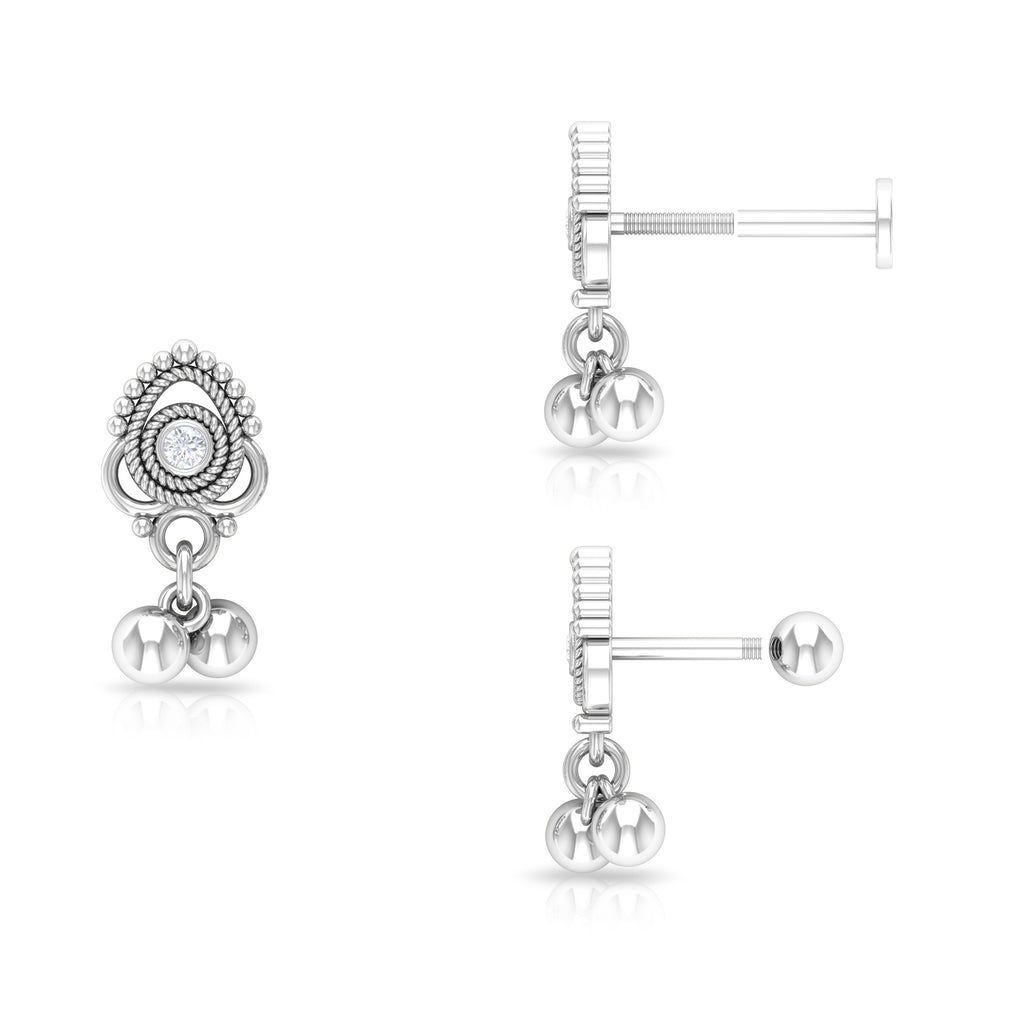 Vintage Inspired Moissanite Drop Earring for Cartilage Piercing Moissanite - ( D-VS1 ) - Color and Clarity - Rosec Jewels