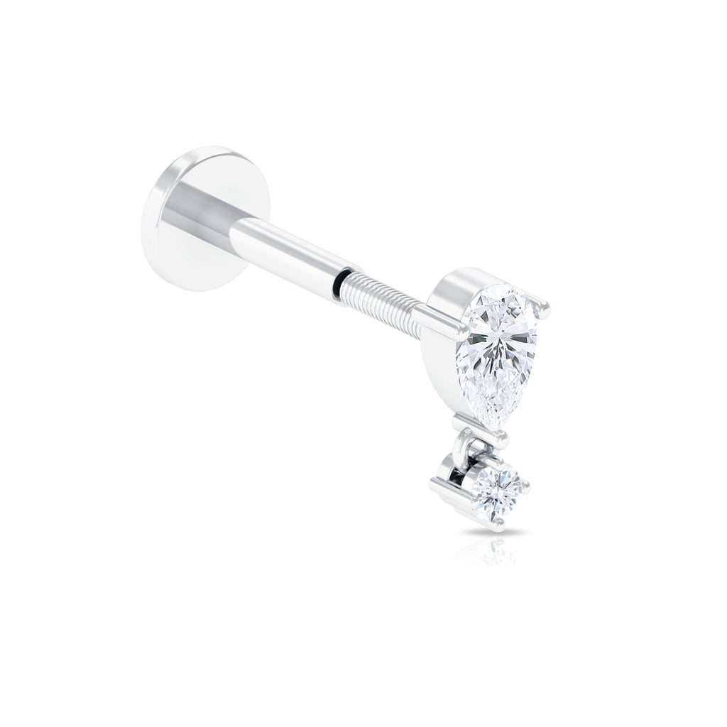Pear Diamond Drop Earring for Helix Piercing Diamond - ( HI-SI ) - Color and Clarity - Rosec Jewels
