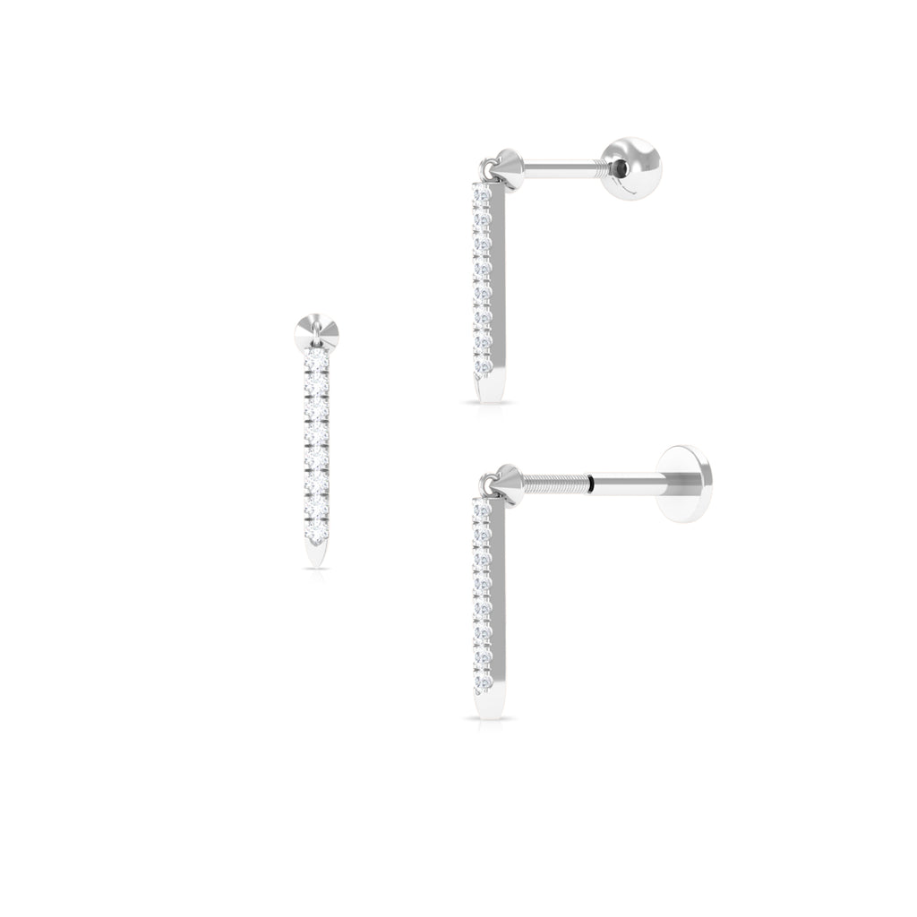 Minimalist Diamond Line Bar Earring for Helix Piercing Diamond - ( HI-SI ) - Color and Clarity - Rosec Jewels