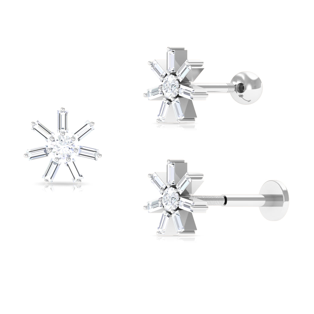 Baguette Moissanite Flower Cartilage Earring in Gold Moissanite - ( D-VS1 ) - Color and Clarity - Rosec Jewels