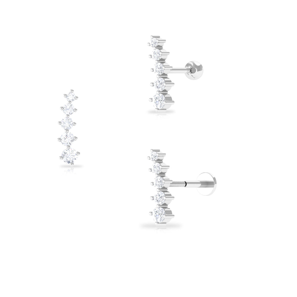Minimal Moissanite Gold Crawler Earring For Helix Piercing Moissanite - ( D-VS1 ) - Color and Clarity - Rosec Jewels