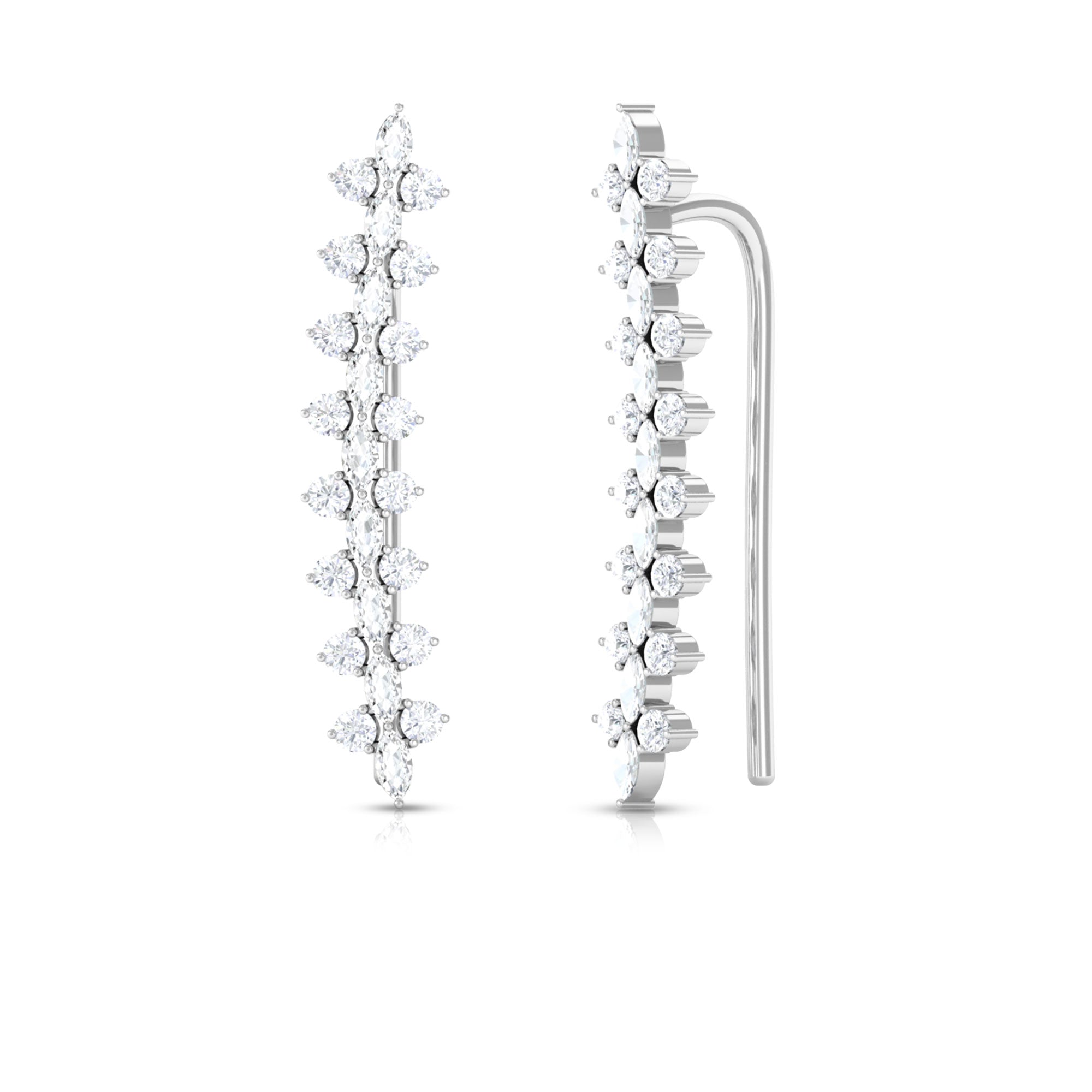 Genuine Diamond Ear Climber Earring for Helix Piercing Diamond - ( HI-SI ) - Color and Clarity - Rosec Jewels