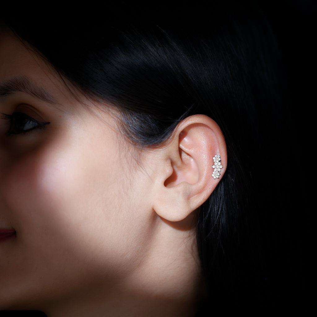 Certified Moissanite Flower Ear Climber Earring Moissanite - ( D-VS1 ) - Color and Clarity - Rosec Jewels