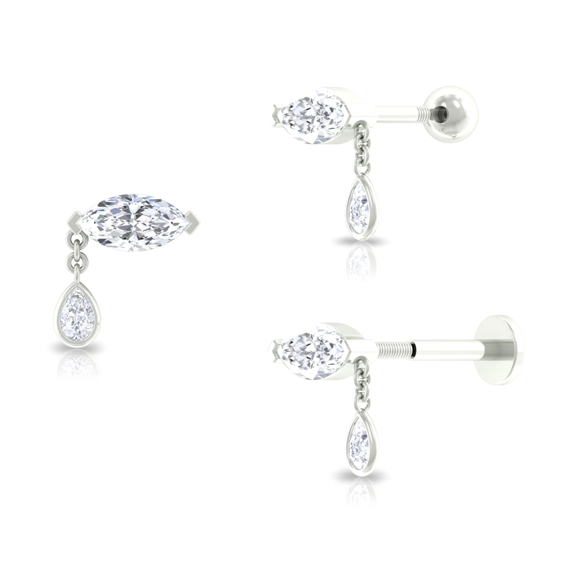 Marquise and Pear Moissanite Drop Cartilage Earring Moissanite - ( D-VS1 ) - Color and Clarity - Rosec Jewels