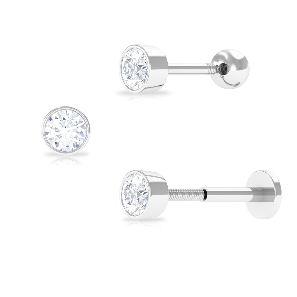 Bezel Set Round Moissanite Earring for Tragus Piercing Moissanite - ( D-VS1 ) - Color and Clarity - Rosec Jewels