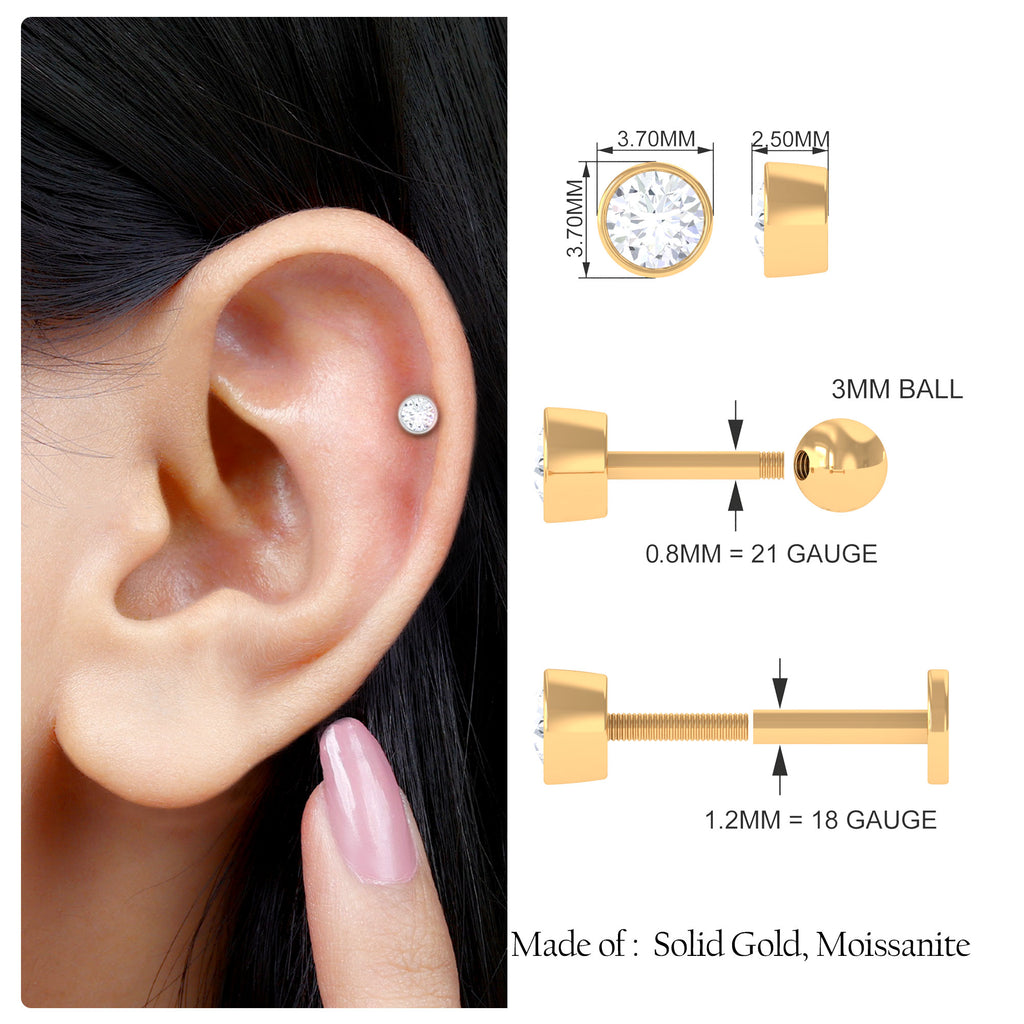 Bezel Set Round Moissanite Earring for Tragus Piercing Moissanite - ( D-VS1 ) - Color and Clarity - Rosec Jewels