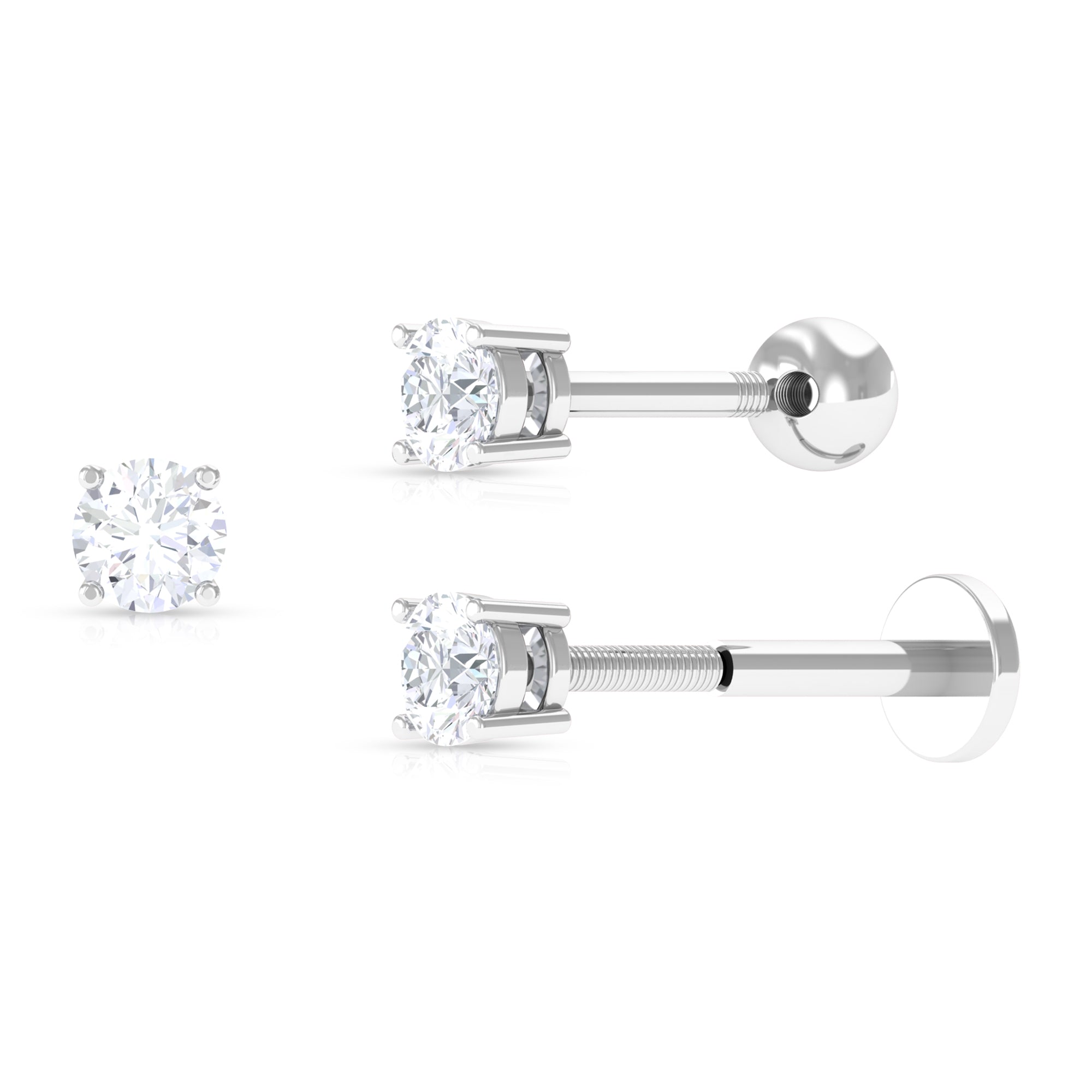 Dainty Round Moissanite Solitaire Tragus Earring Moissanite - ( D-VS1 ) - Color and Clarity - Rosec Jewels