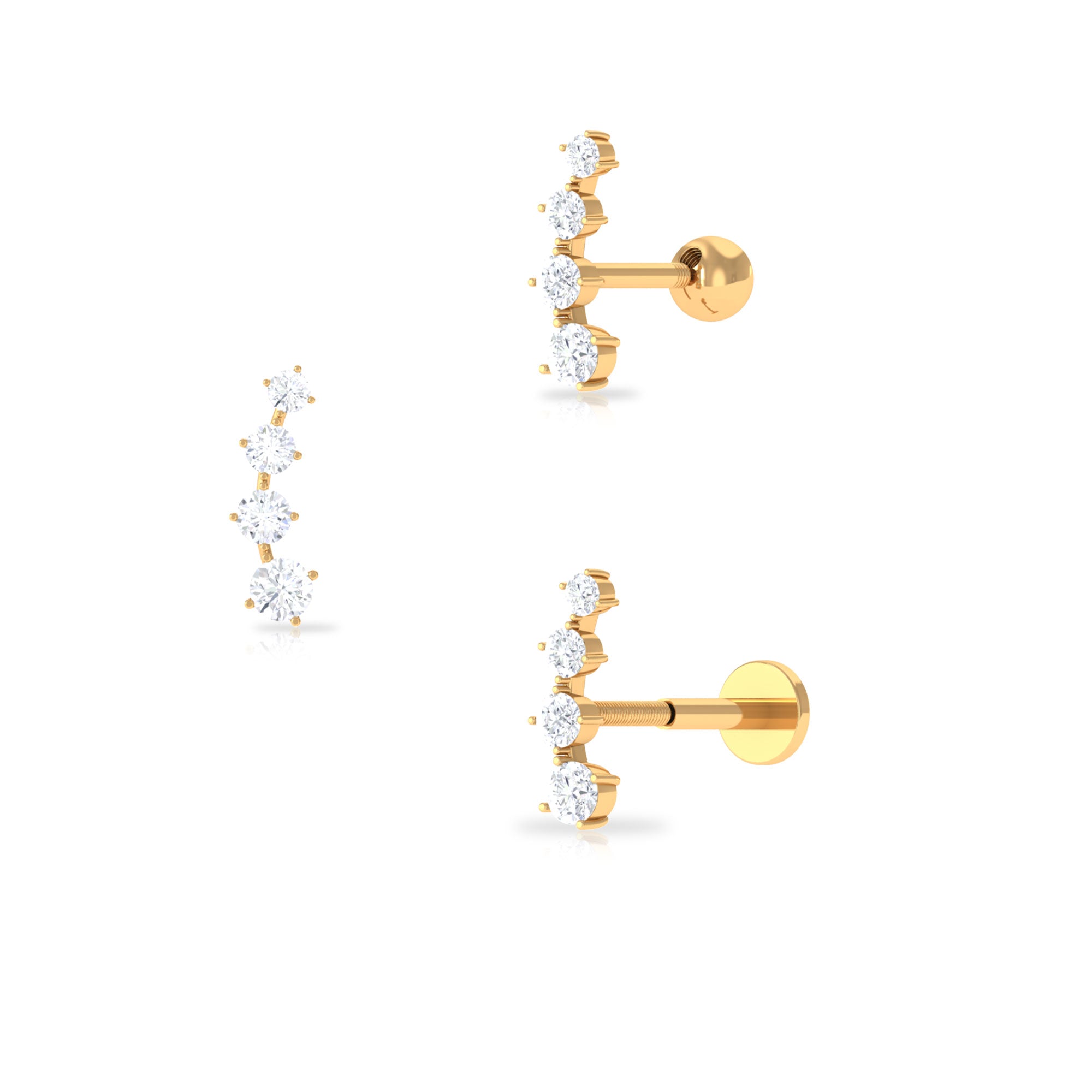 Minimalist Moissanite Crawler Helix Earring in Gold Moissanite - ( D-VS1 ) - Color and Clarity - Rosec Jewels