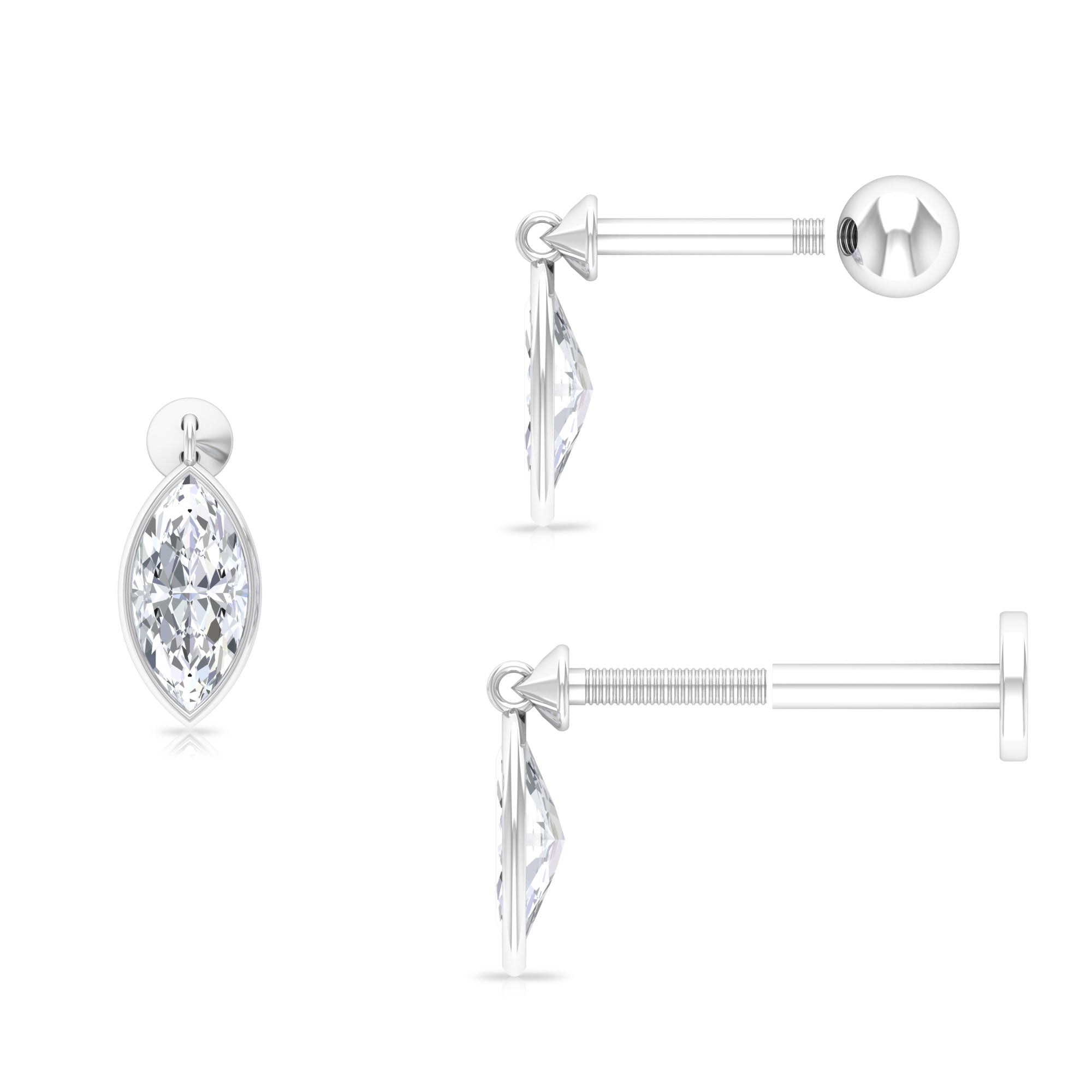 Marquise Moissanite Dangly Earring for Cartilage Piercing Moissanite - ( D-VS1 ) - Color and Clarity - Rosec Jewels