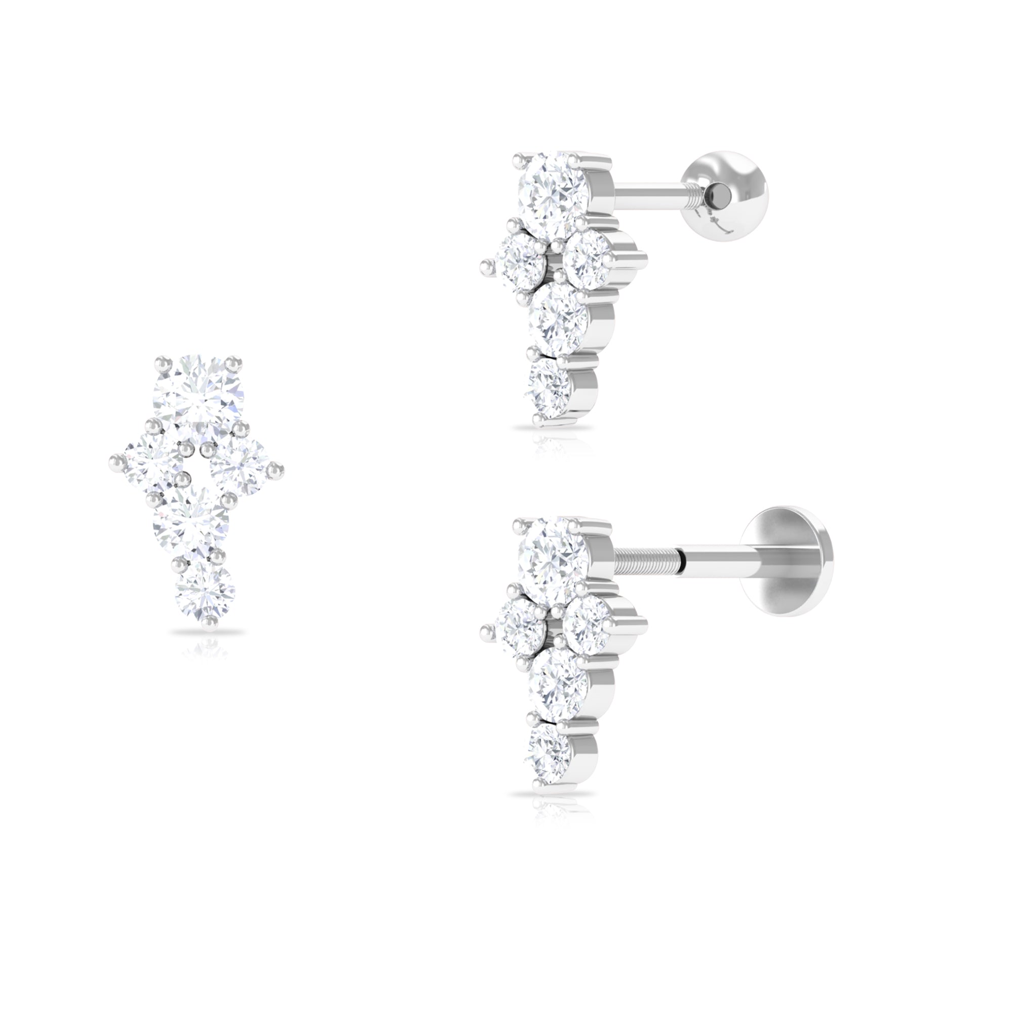 Round Moissanite Cluster Earring for Tragus Piercing Moissanite - ( D-VS1 ) - Color and Clarity - Rosec Jewels