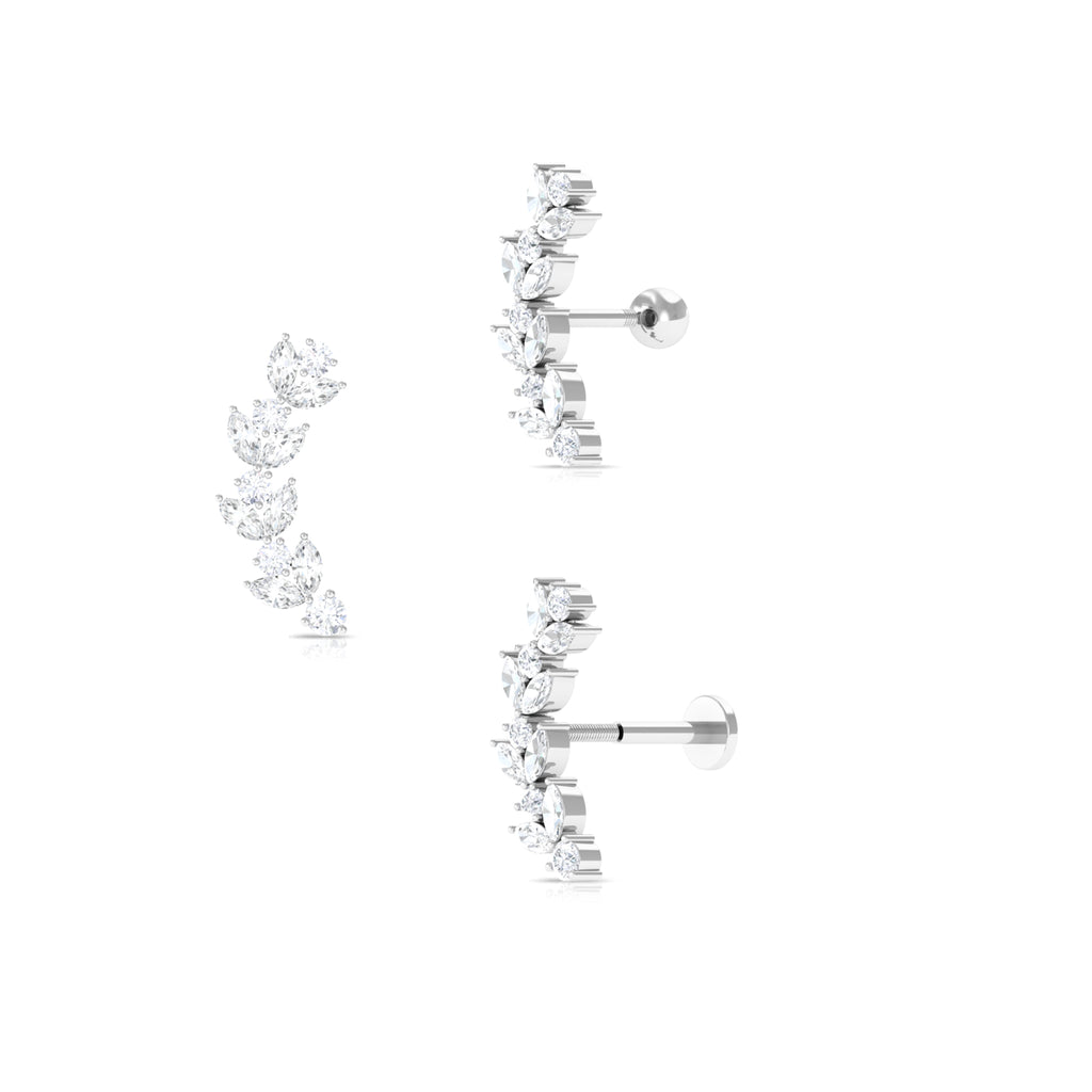 Certified Marquise and Round Moissanite Leaf Crawler Earring Moissanite - ( D-VS1 ) - Color and Clarity - Rosec Jewels