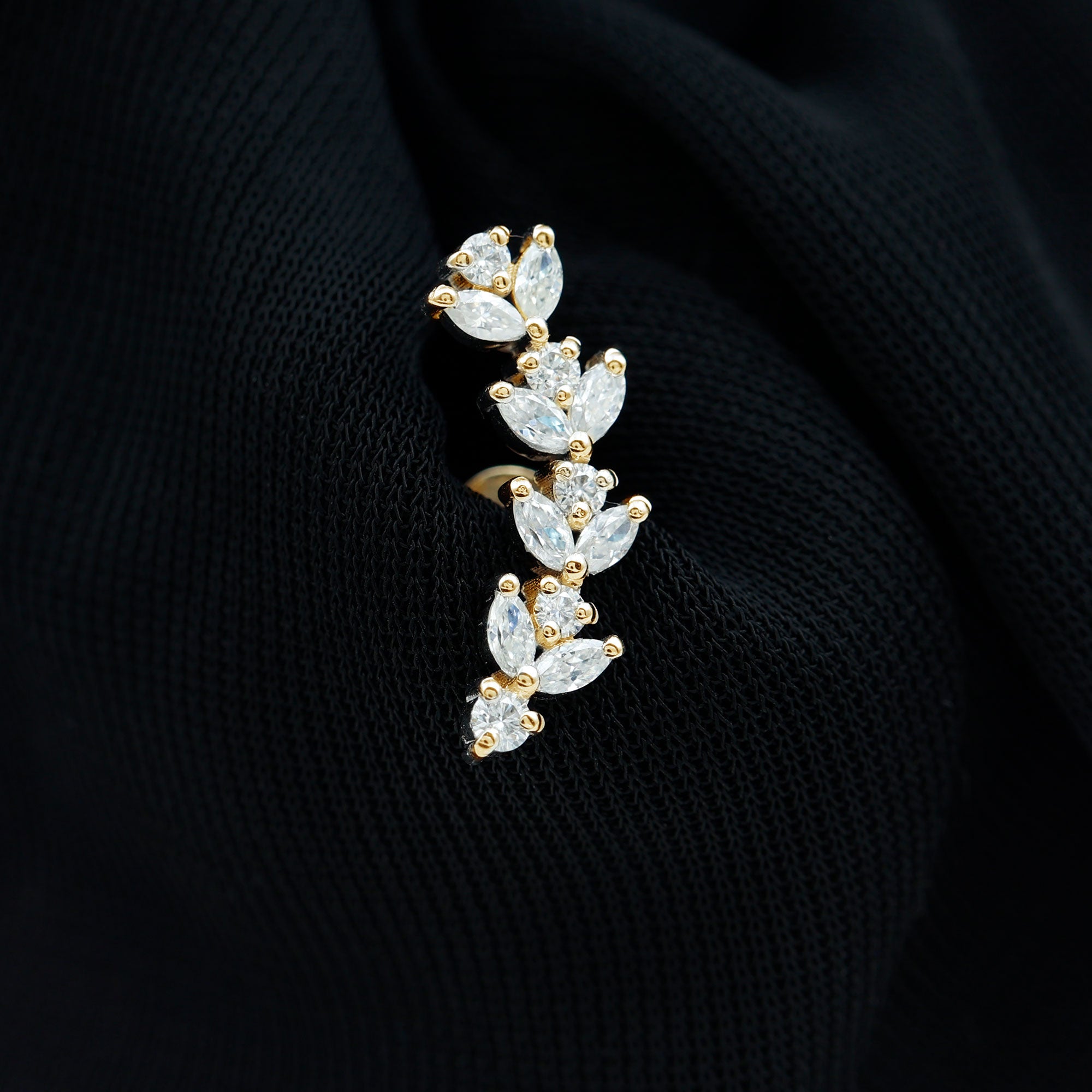Certified Marquise and Round Moissanite Leaf Crawler Earring Moissanite - ( D-VS1 ) - Color and Clarity - Rosec Jewels