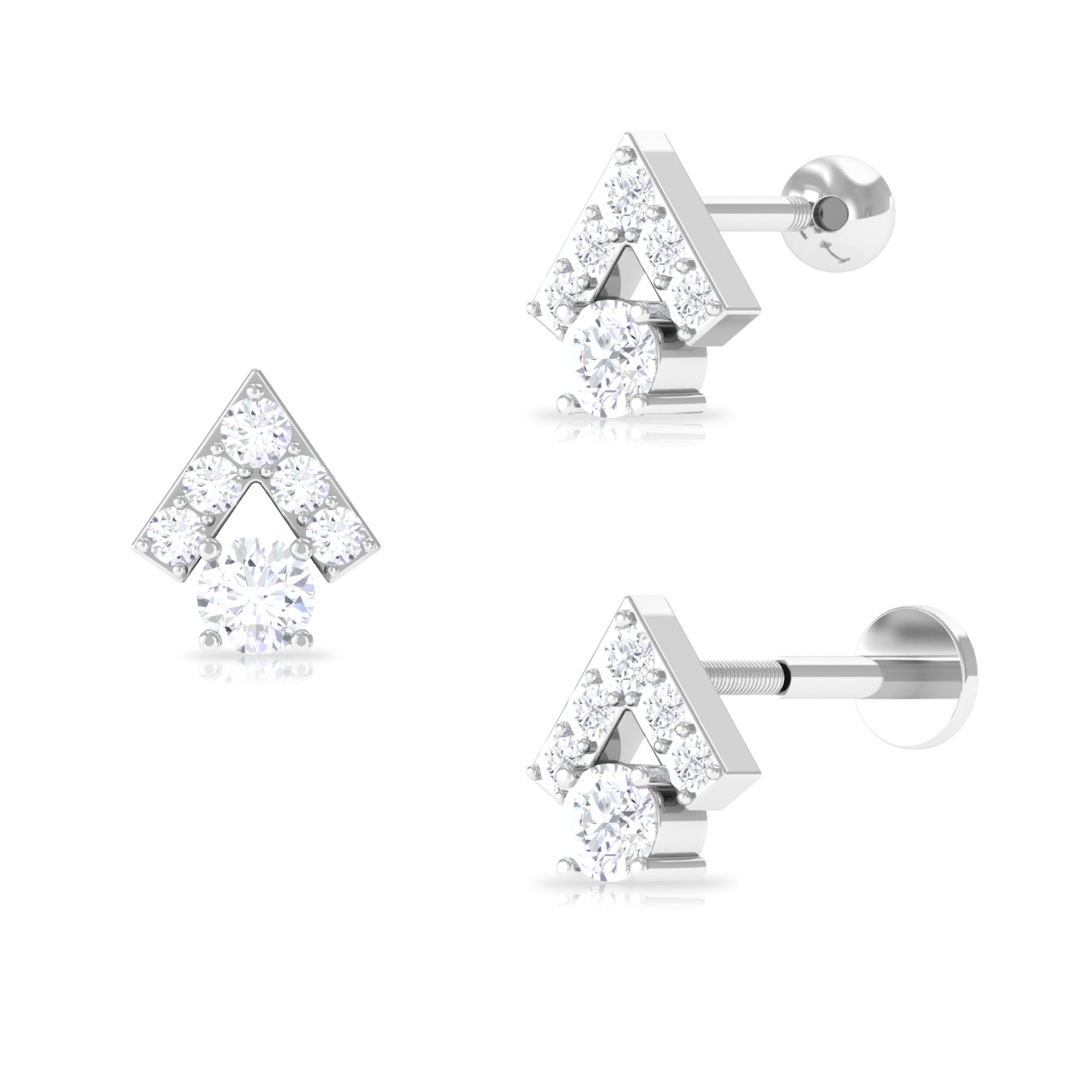 Round Moissanite Triangle Earring for Helix Piercing Moissanite - ( D-VS1 ) - Color and Clarity - Rosec Jewels
