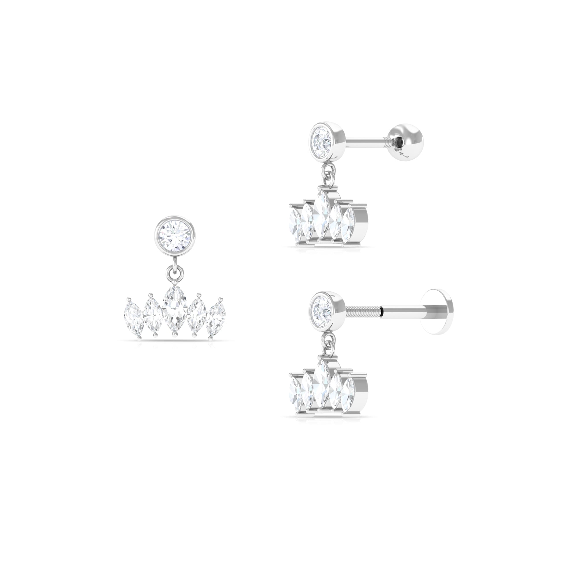 Marquise Moissanite Crown Dangle Earring for Helix Piercing Moissanite - ( D-VS1 ) - Color and Clarity - Rosec Jewels