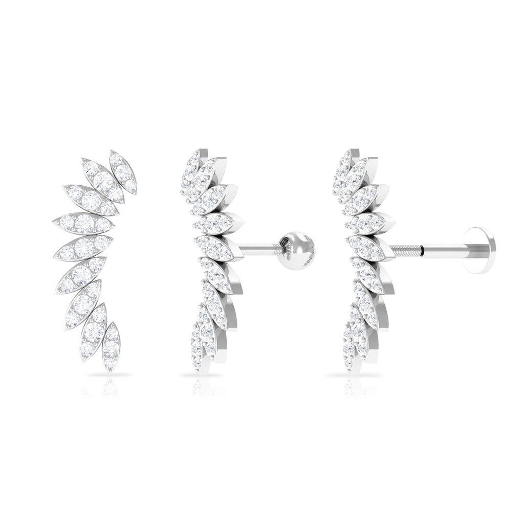 Moissanite Feather Climber Earring for Cartilage Piercing Moissanite - ( D-VS1 ) - Color and Clarity - Rosec Jewels