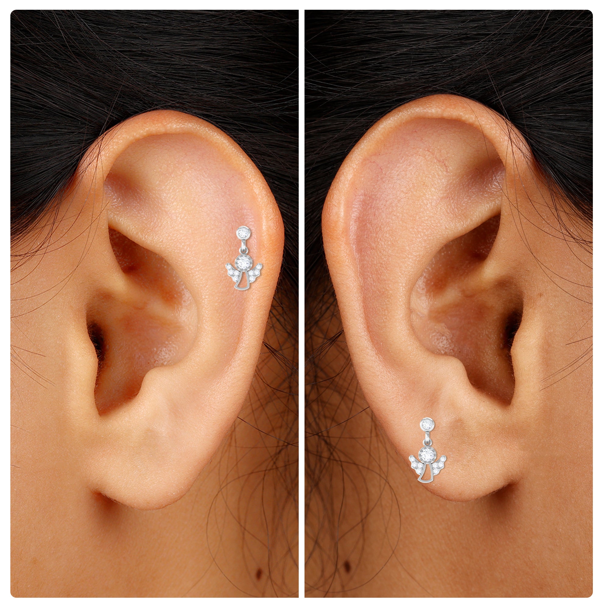 Real Diamond Angel Drop Earring for Helix Piercing Diamond - ( HI-SI ) - Color and Clarity - Rosec Jewels