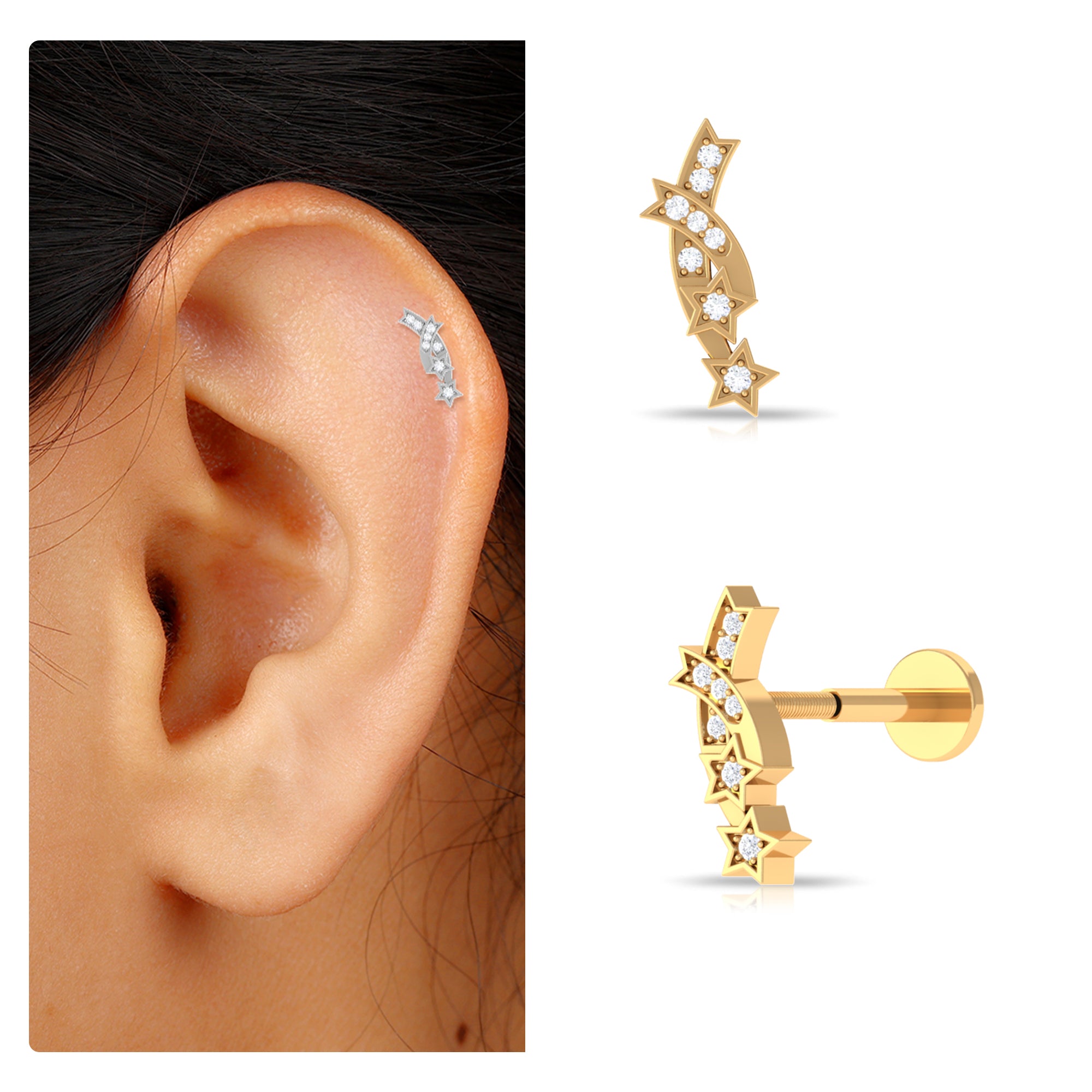 Unique Diamond Star Celestial Climber Earring Diamond - ( HI-SI ) - Color and Clarity - Rosec Jewels