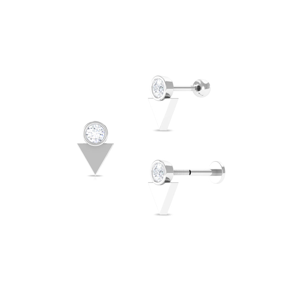 Dainty Moissanite Upper Lobe Earring in Bezel Setting Moissanite - ( D-VS1 ) - Color and Clarity - Rosec Jewels