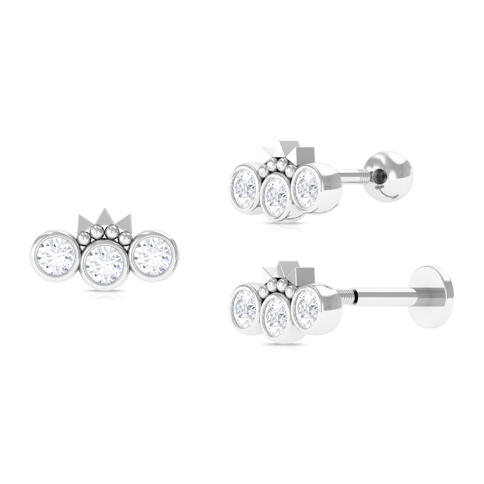 Round Cut Moissanite Crawler Earring in Bezel Setting Moissanite - ( D-VS1 ) - Color and Clarity - Rosec Jewels