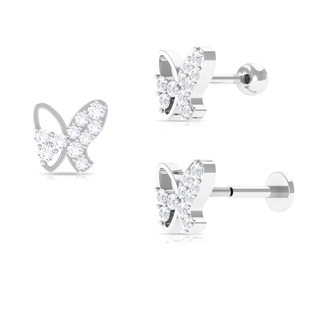 Unique Moissanite Butterfly Helix Earring in Gold Moissanite - ( D-VS1 ) - Color and Clarity - Rosec Jewels
