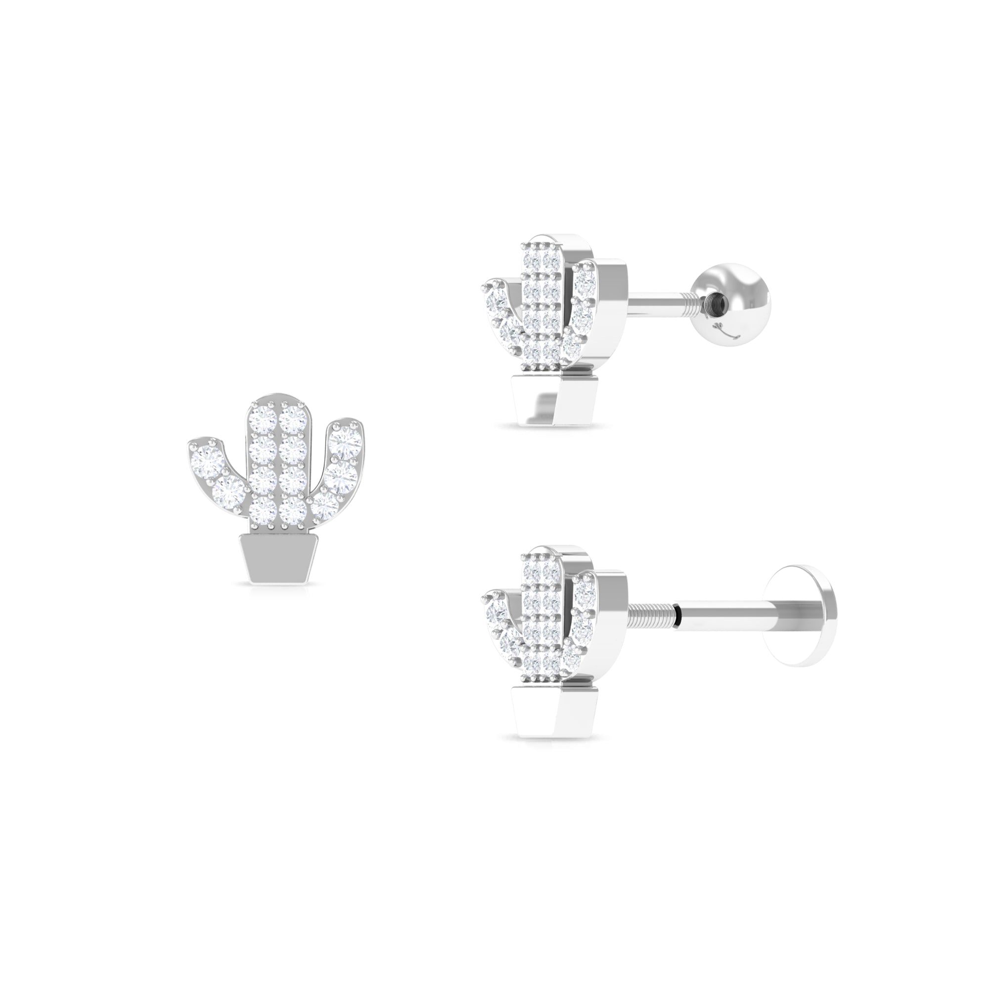 Unique Moissanite Cactus Earring for Cartilage Piercing Moissanite - ( D-VS1 ) - Color and Clarity - Rosec Jewels