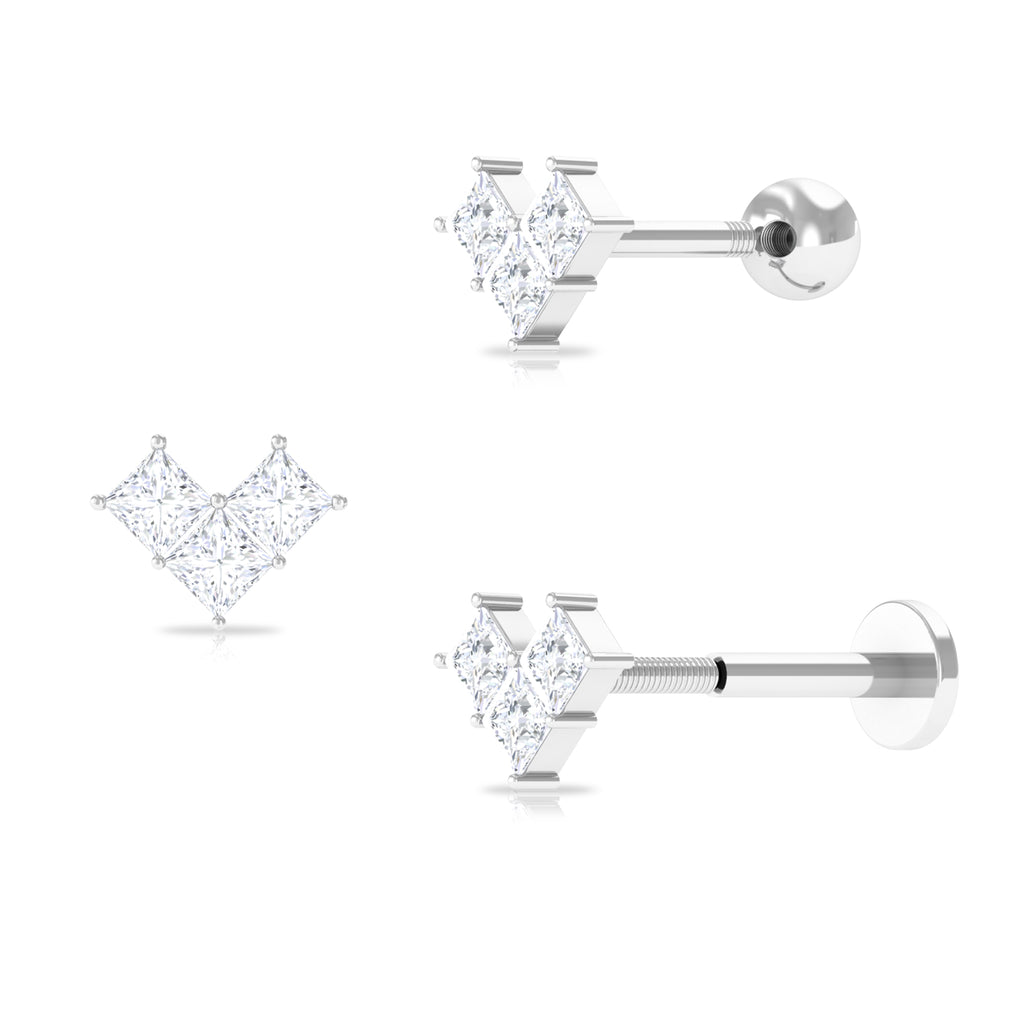 Princess Cut Moissanite Three Stone Tragus Earring Moissanite - ( D-VS1 ) - Color and Clarity - Rosec Jewels