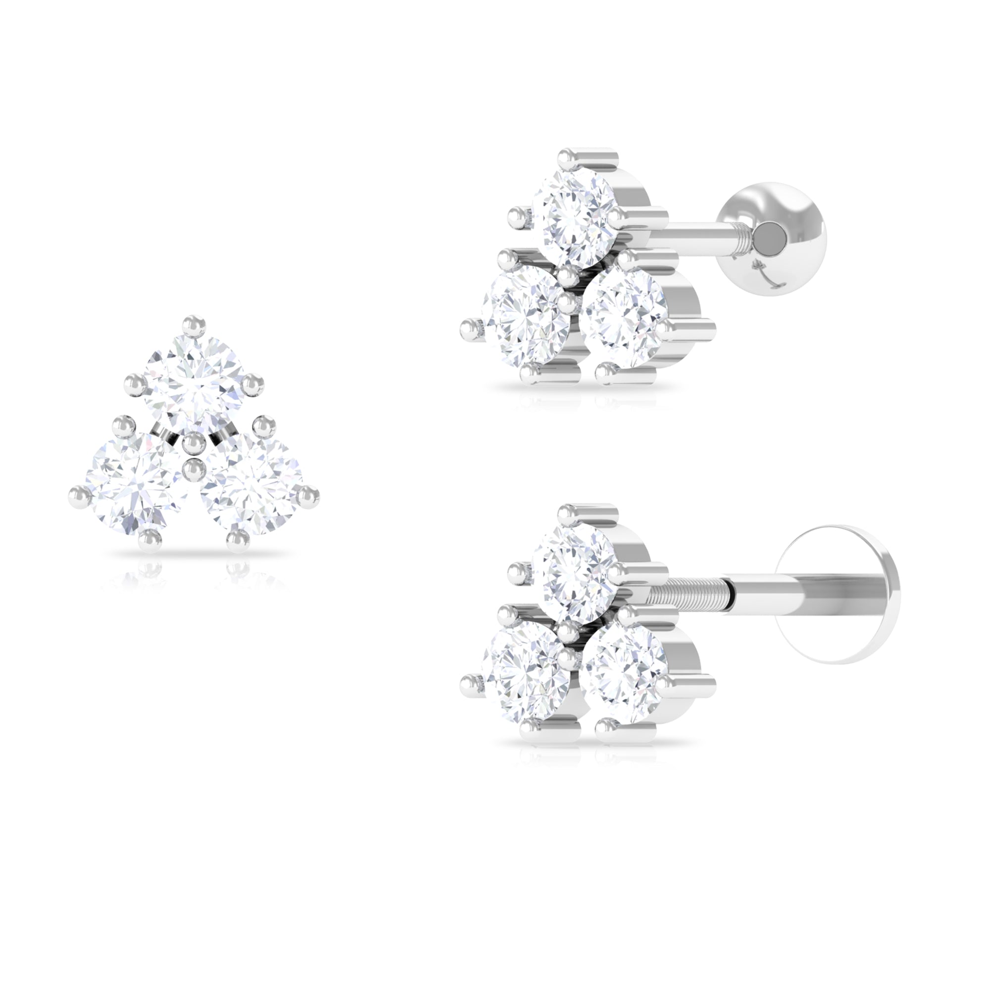 Round Moissanite Trinity Trio Dainty Helix Earring Moissanite - ( D-VS1 ) - Color and Clarity - Rosec Jewels
