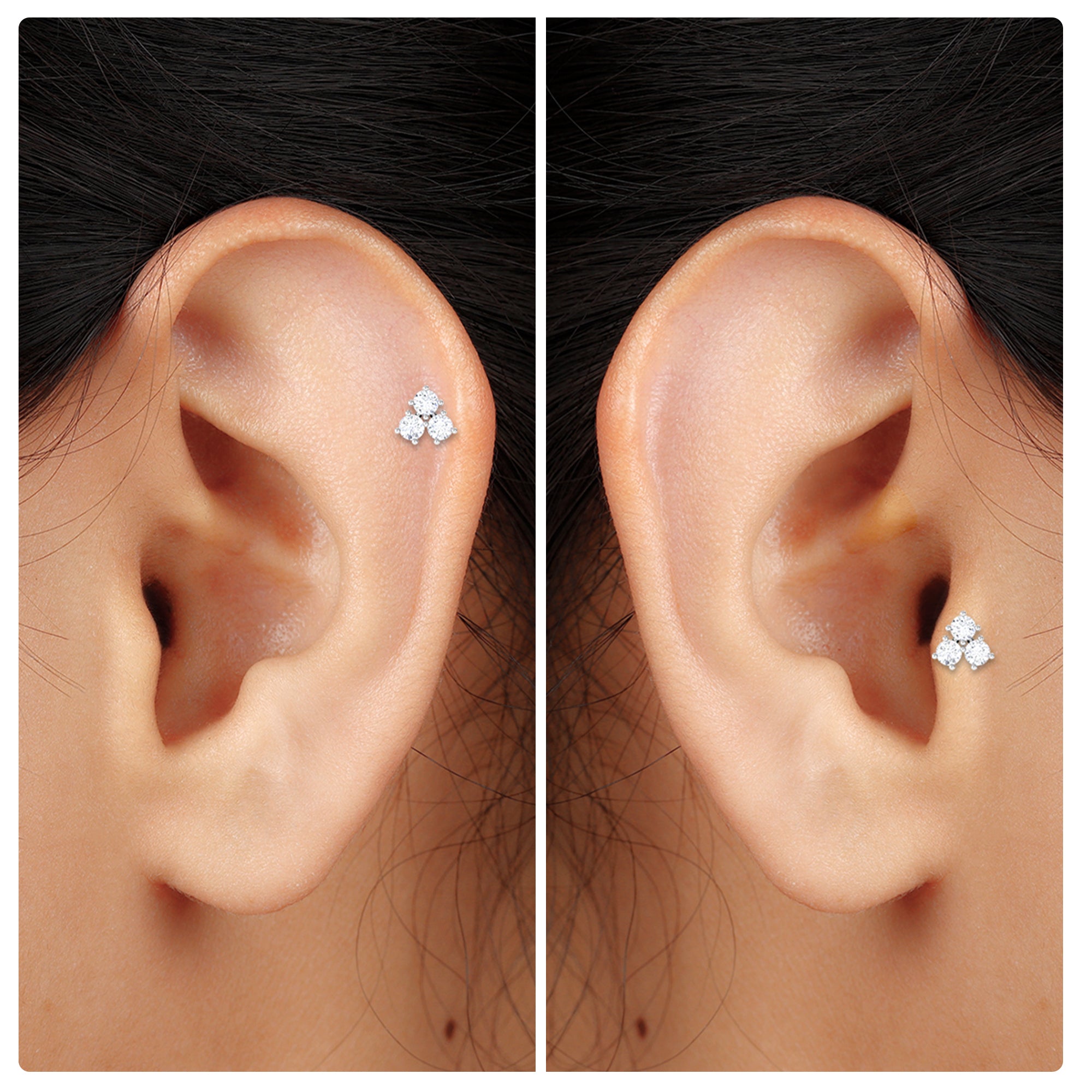 Round Moissanite Trinity Trio Dainty Helix Earring Moissanite - ( D-VS1 ) - Color and Clarity - Rosec Jewels