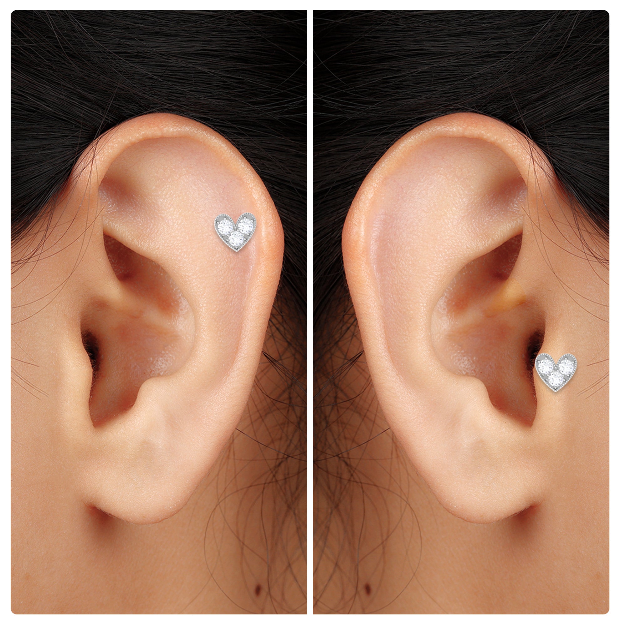 Unique Moissanite Heart Earring for Cartilage Piercing Moissanite - ( D-VS1 ) - Color and Clarity - Rosec Jewels