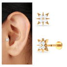 Round Moissanite Starburst Earring for Upper Lobe Piercing Moissanite - ( D-VS1 ) - Color and Clarity - Rosec Jewels