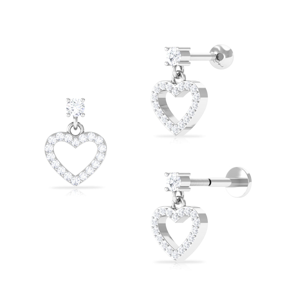 Moissanite Gold Heart Dangle Earring for Cartilage Piercing Moissanite - ( D-VS1 ) - Color and Clarity - Rosec Jewels