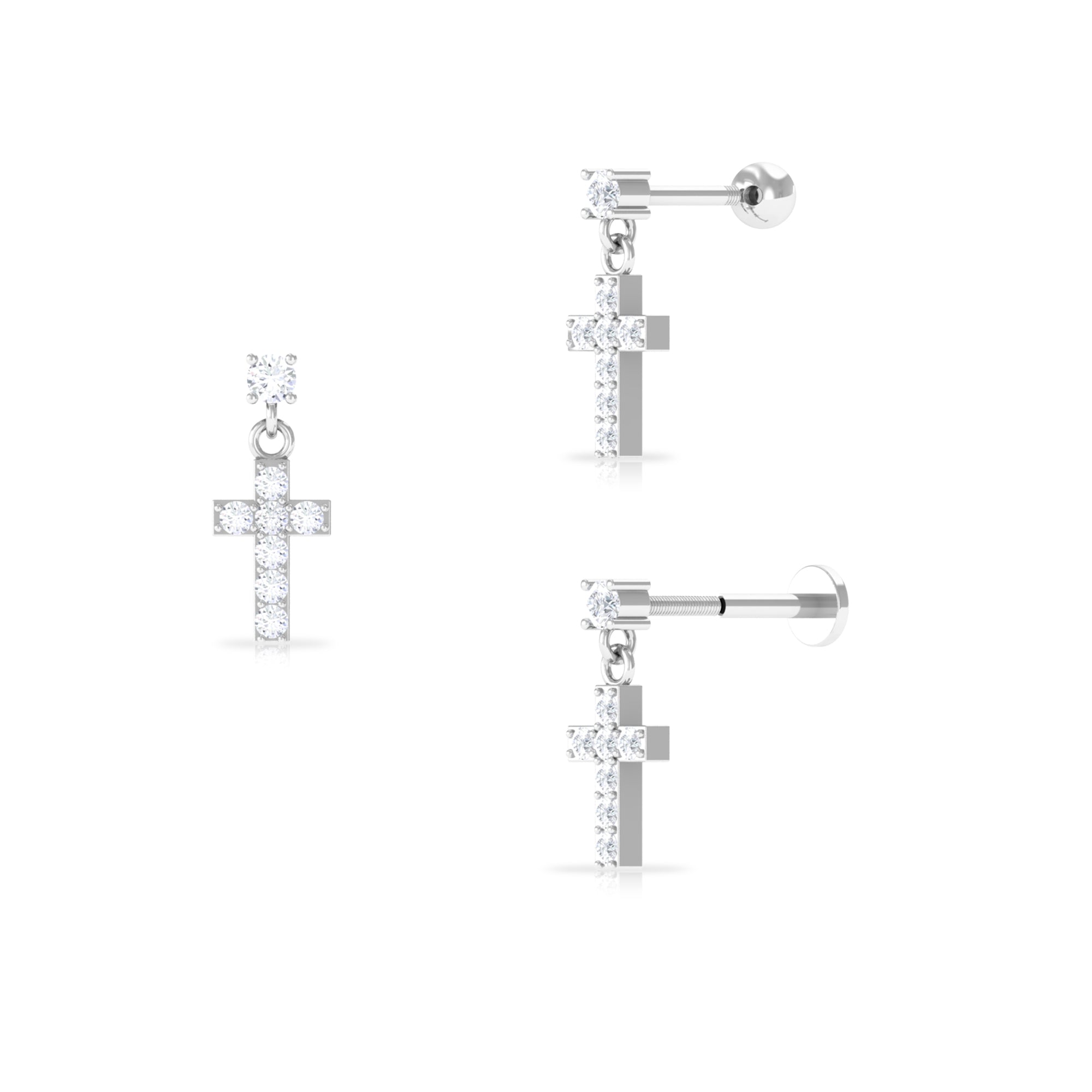Moissanite Cross Dangly Earring for Helix Piercing Moissanite - ( D-VS1 ) - Color and Clarity - Rosec Jewels