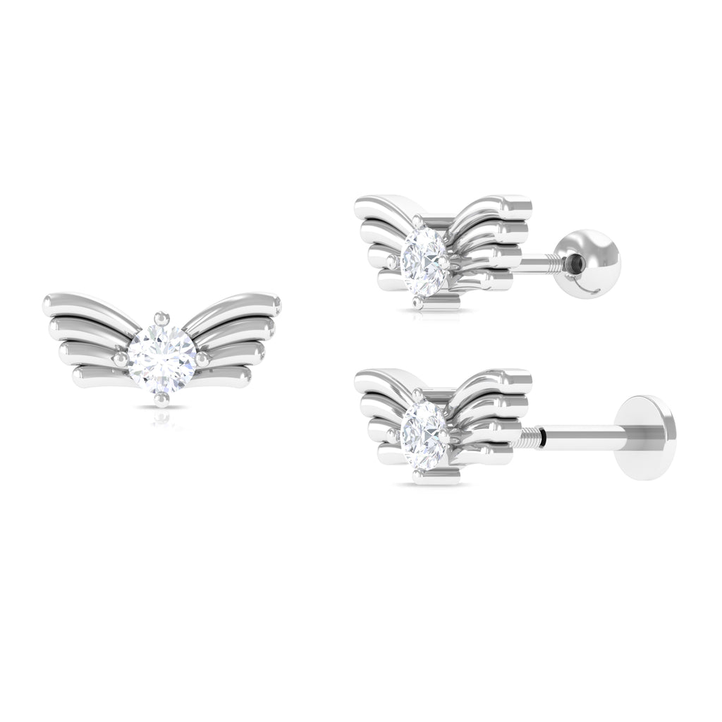 Round Moissanite Bird Earring for Helix Piercing Moissanite - ( D-VS1 ) - Color and Clarity - Rosec Jewels