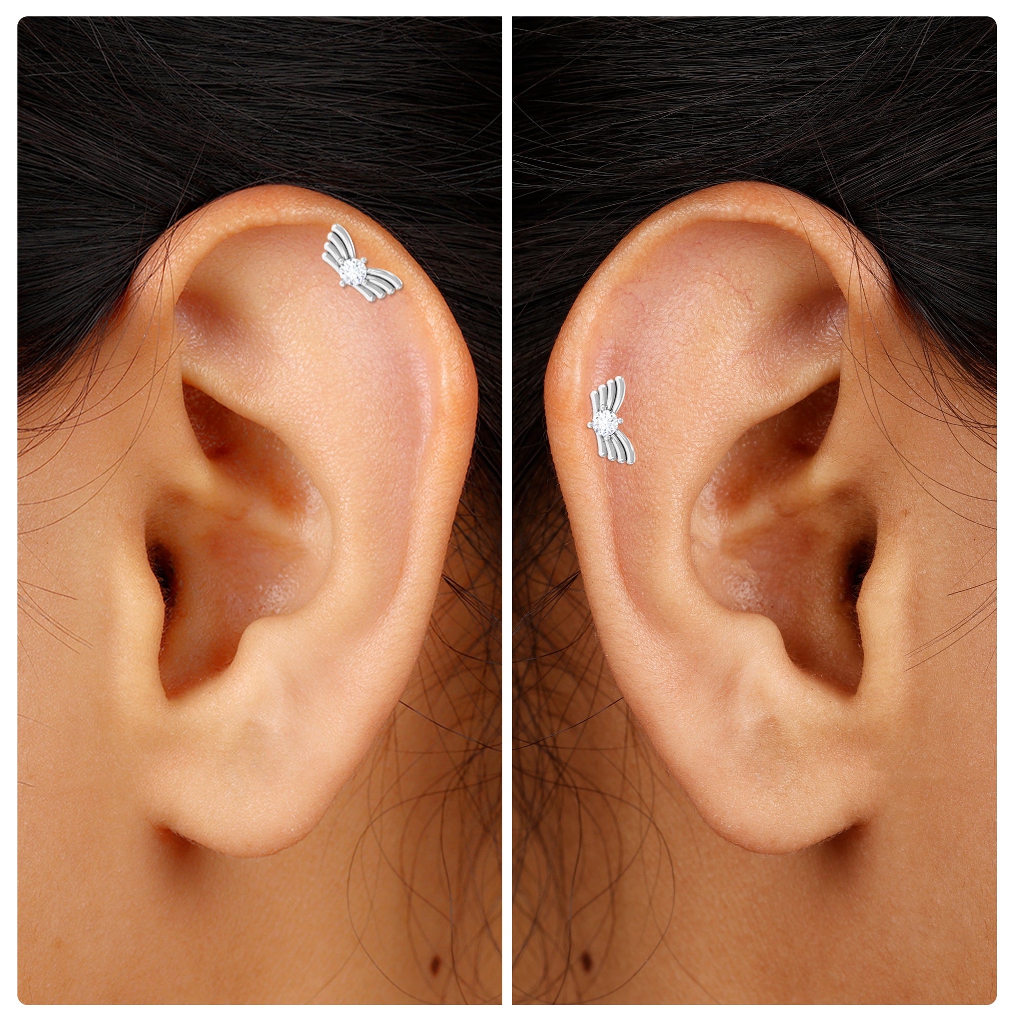 Round Moissanite Bird Earring for Helix Piercing Moissanite - ( D-VS1 ) - Color and Clarity - Rosec Jewels
