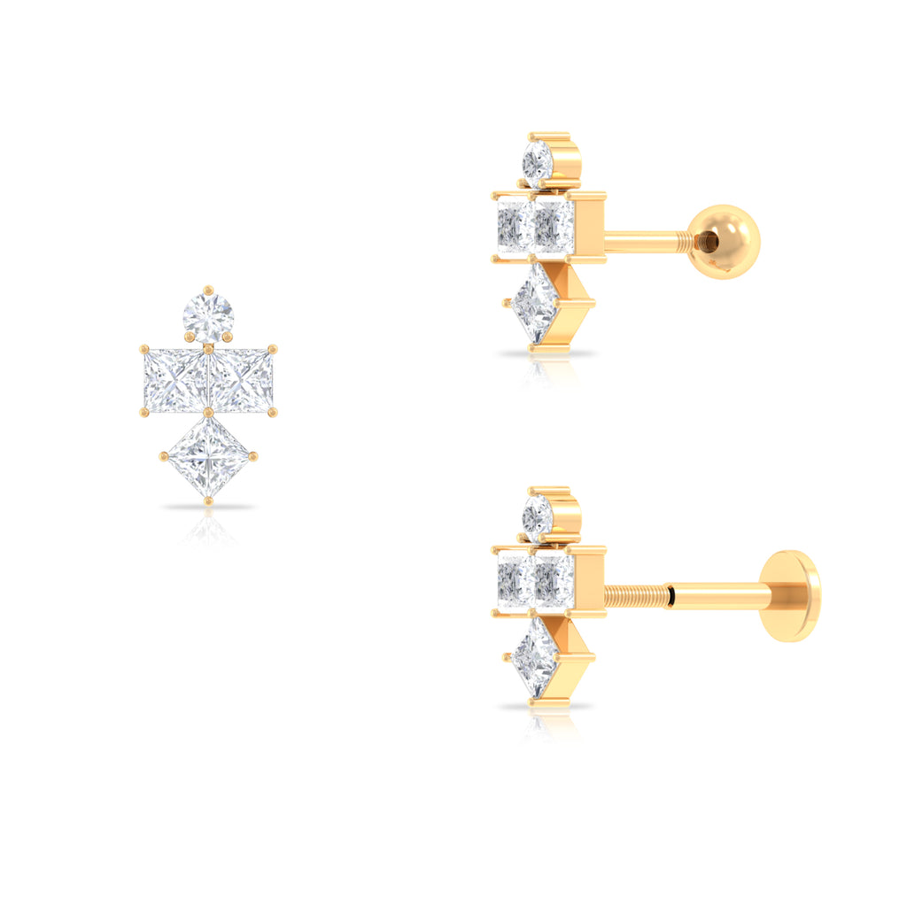 Round and Princess Cut Moissanite Cluster Helix Earring Moissanite - ( D-VS1 ) - Color and Clarity - Rosec Jewels